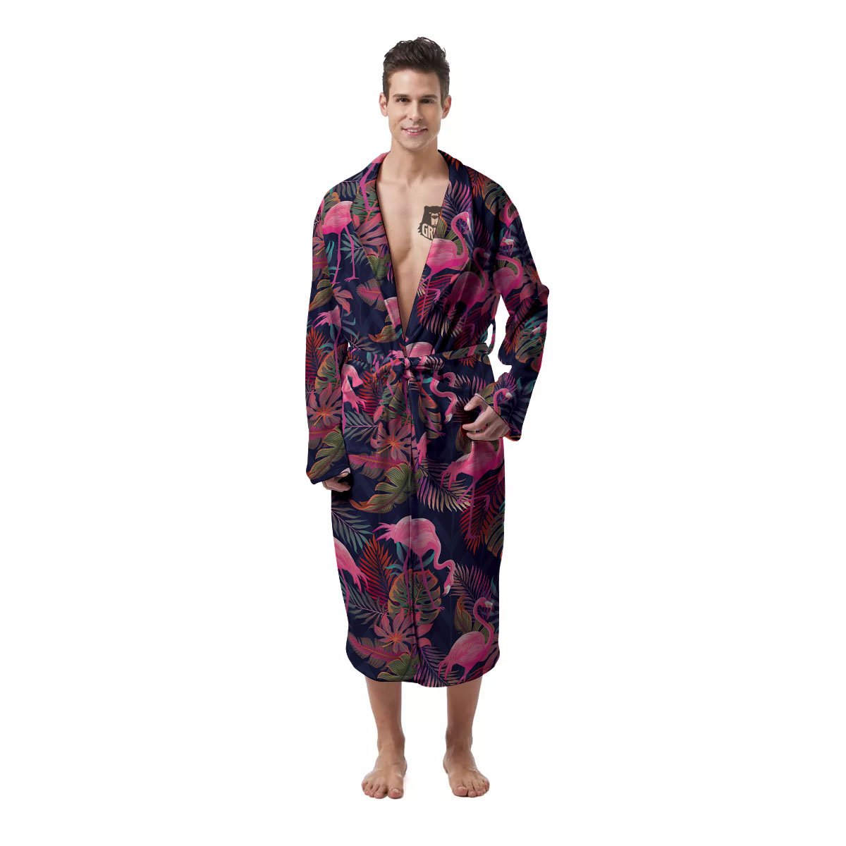 Flamingo Watercolor Print Pattern Men's Robe-grizzshop