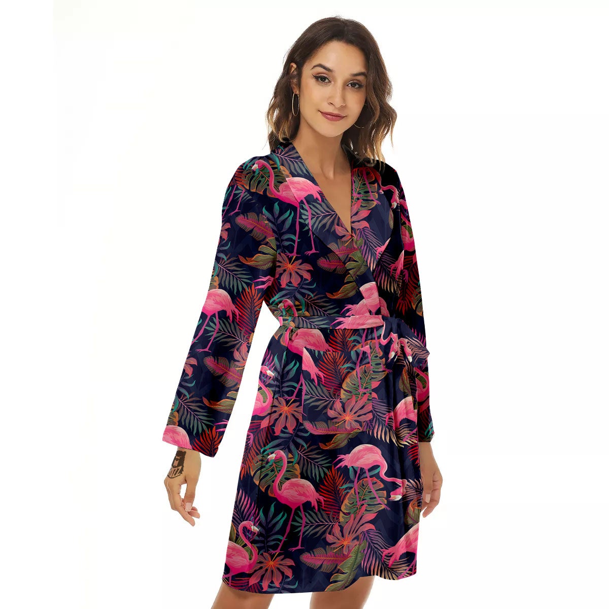 Flamingo Watercolor Print Pattern Women's Robe-grizzshop