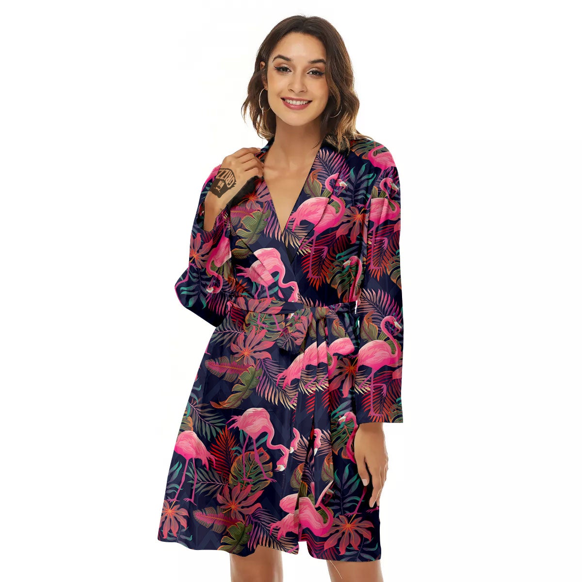 Flamingo Watercolor Print Pattern Women's Robe-grizzshop