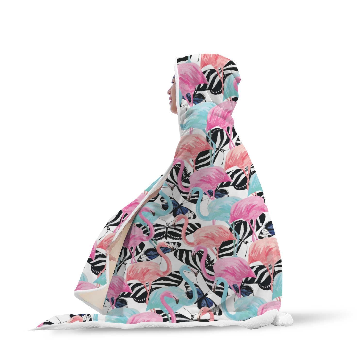 Flamingo Butterfly Hawaiian Tropical Pattern Print Hooded Blanket-grizzshop