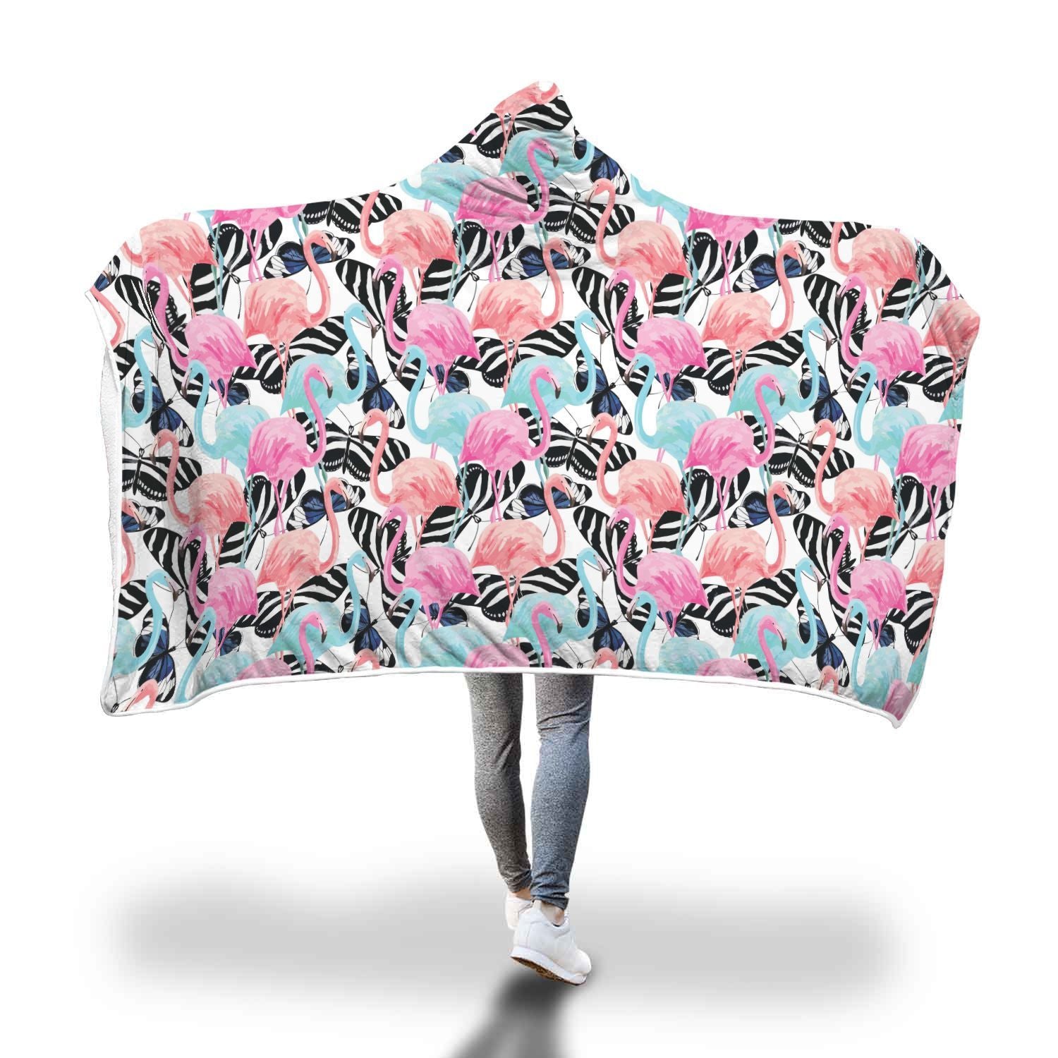 Flamingo Butterfly Hawaiian Tropical Pattern Print Hooded Blanket-grizzshop