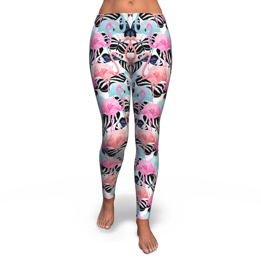 Flamingo Butterfly Hawaiian Tropical Pattern Print Pattern Women Leggings-grizzshop