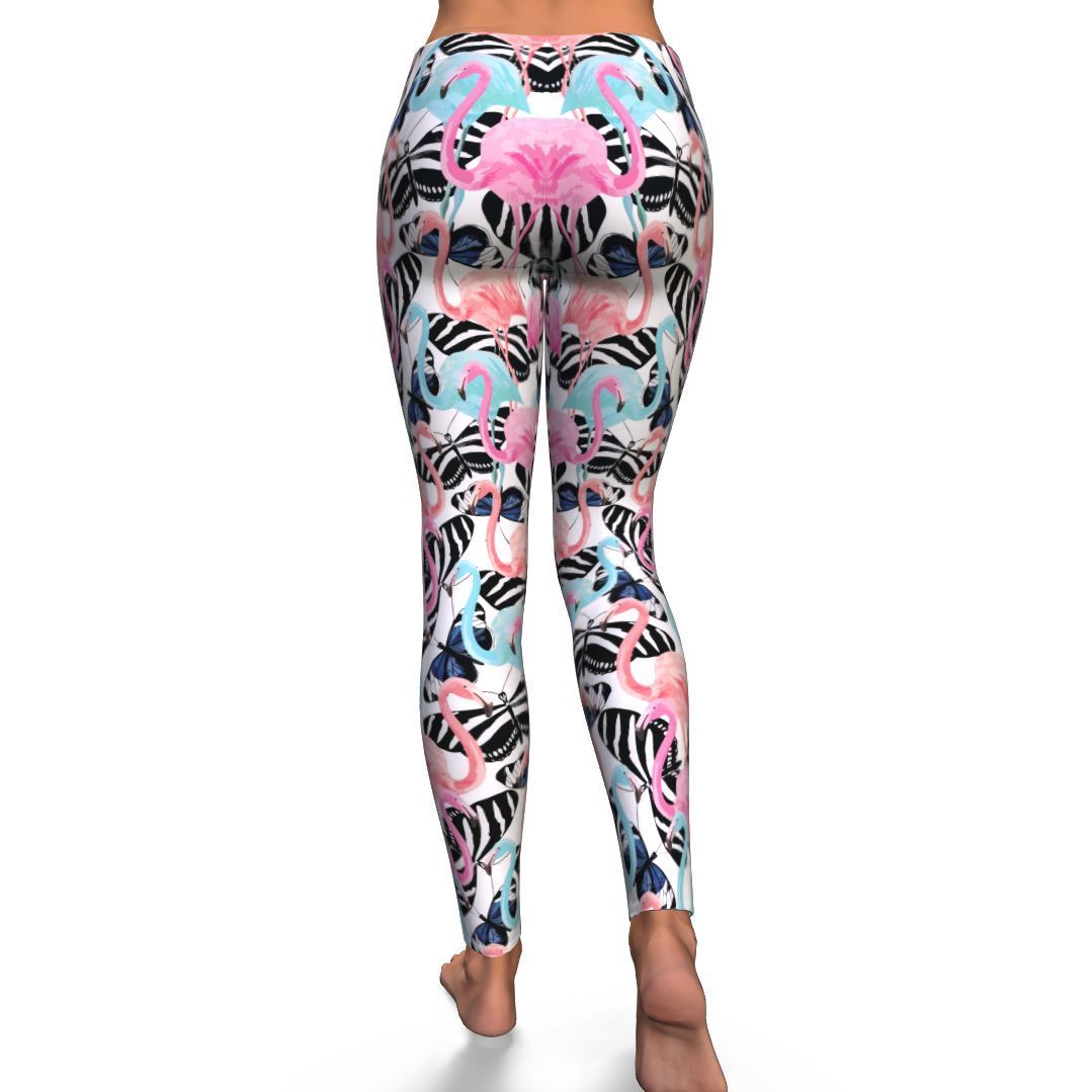 Flamingo Butterfly Hawaiian Tropical Pattern Print Pattern Women Leggings-grizzshop