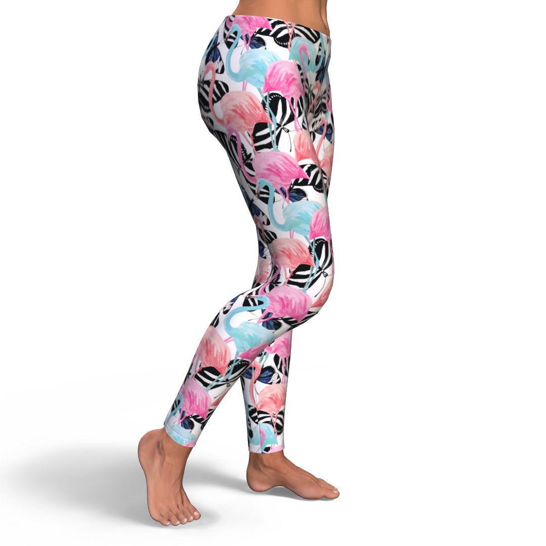 Flamingo Butterfly Hawaiian Tropical Pattern Print Pattern Women Leggings-grizzshop
