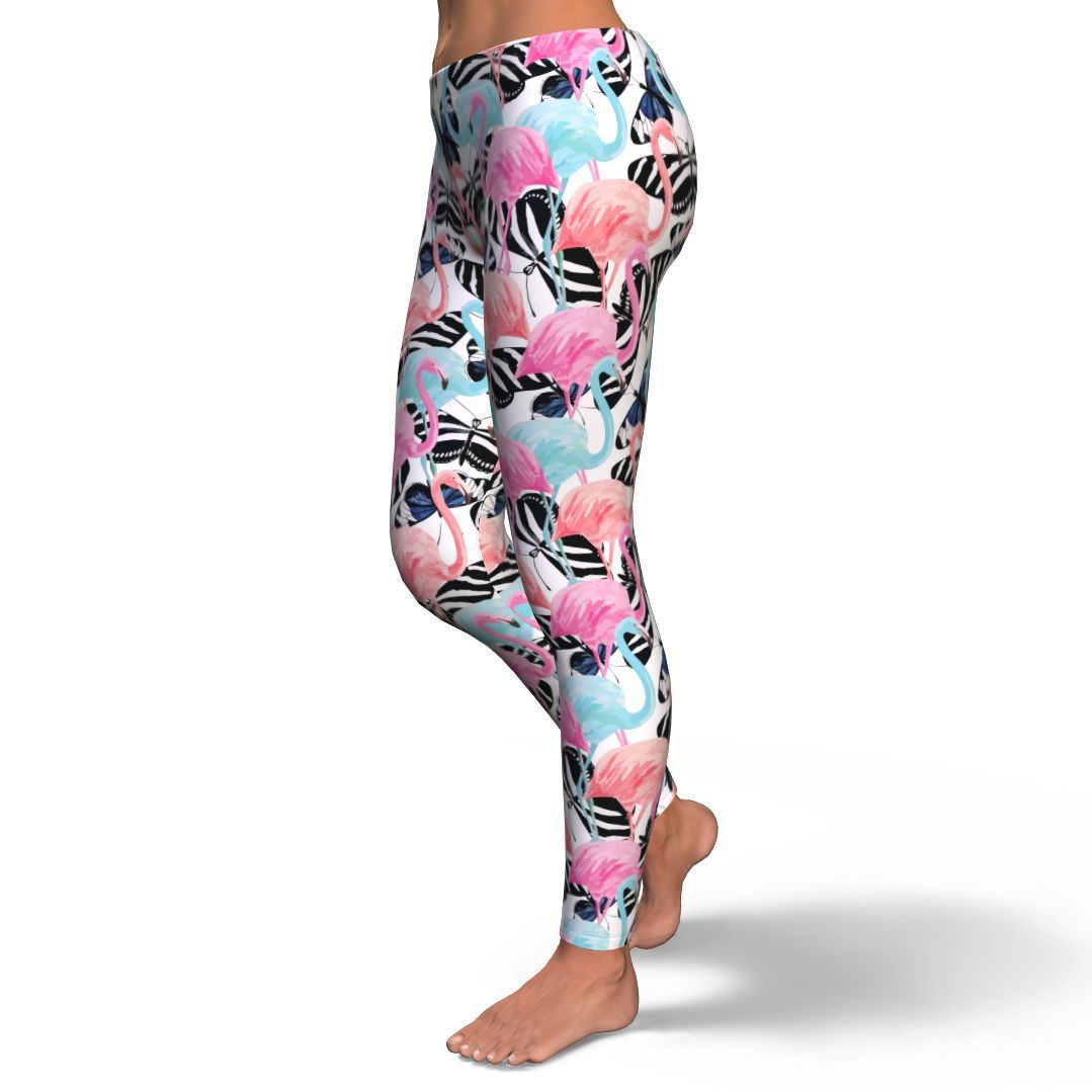Flamingo Butterfly Hawaiian Tropical Pattern Print Pattern Women Leggings-grizzshop