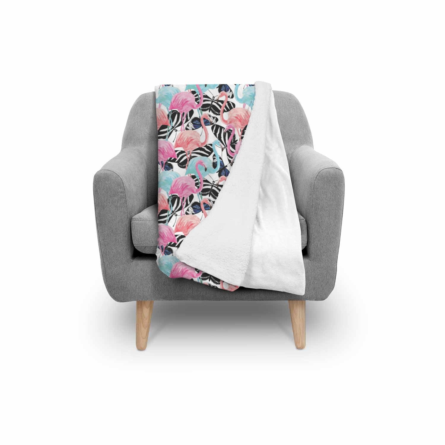 Flamingo Butterfly Hawaiian Tropical Pattern Print Throw Blanket-grizzshop