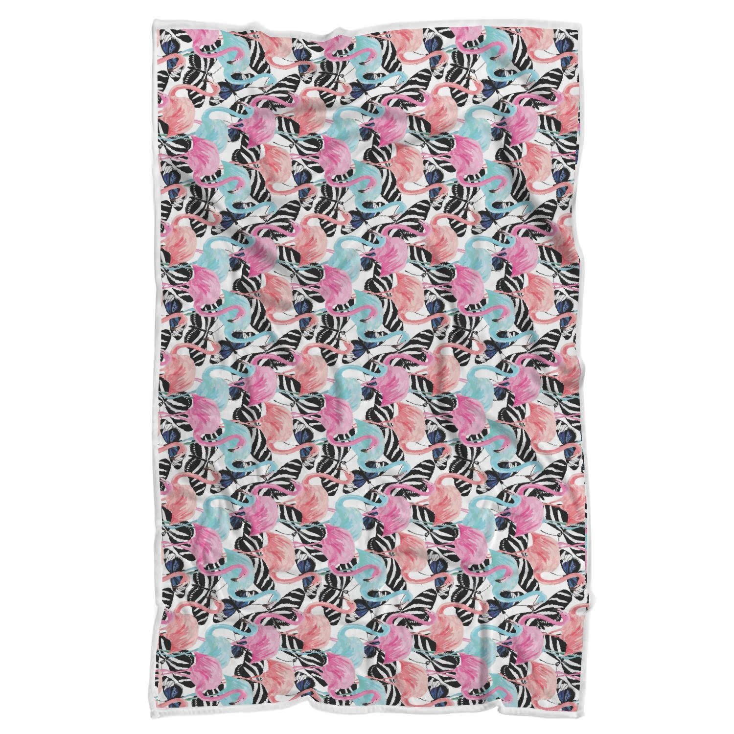 Flamingo Butterfly Hawaiian Tropical Pattern Print Throw Blanket-grizzshop