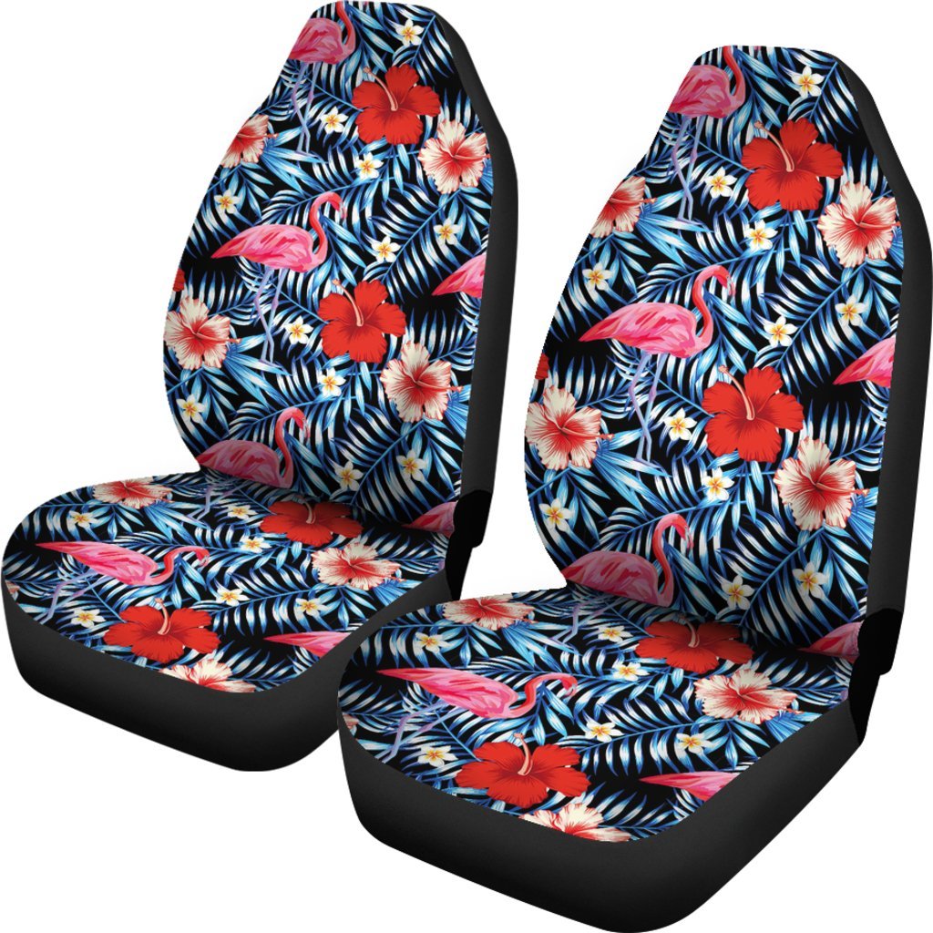 Flamingo Hawaiian Floral Tropical Flower Hibiscus Palm Leaves Pattern Print Universal Fit Car Seat Cover-grizzshop