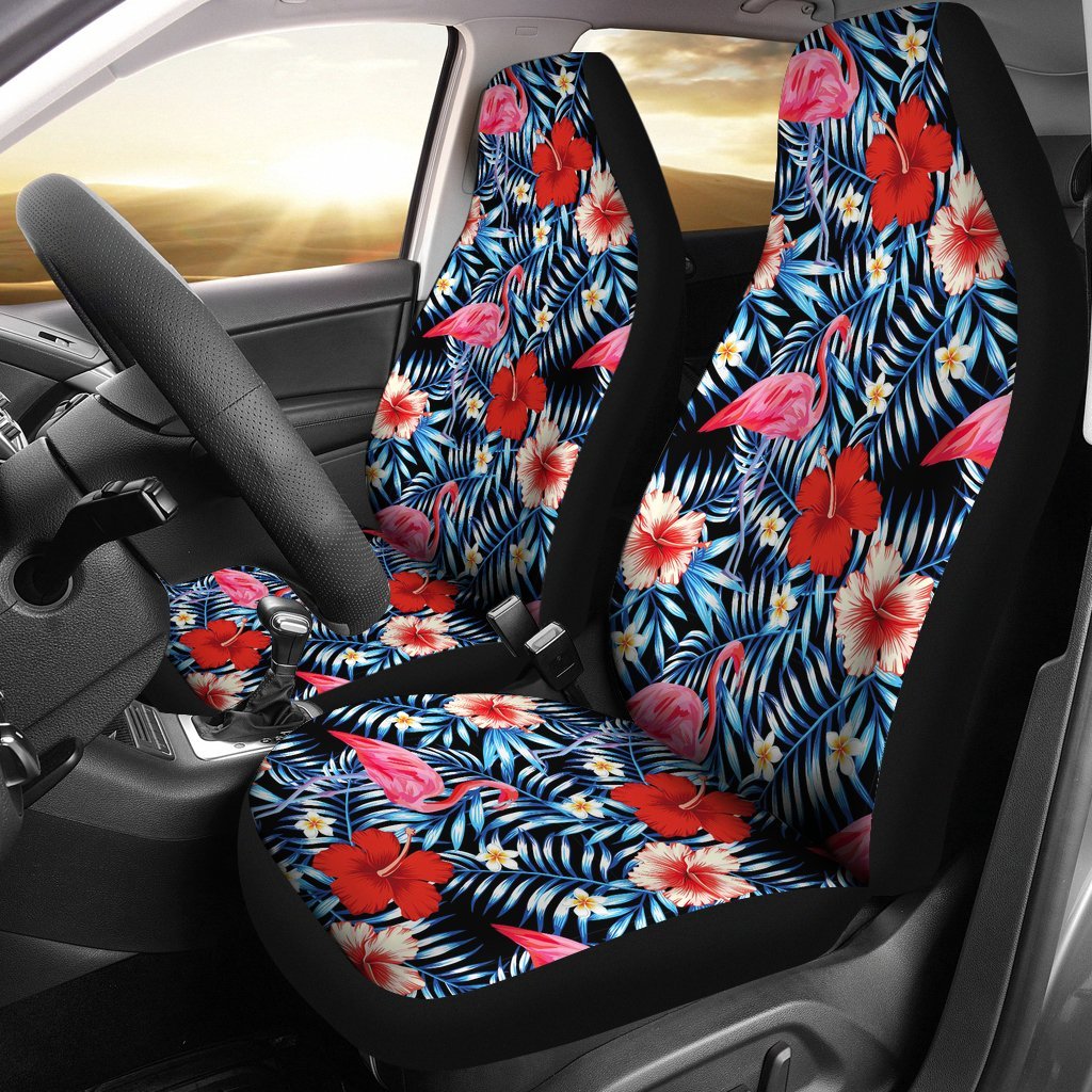 Flamingo Hawaiian Floral Tropical Flower Hibiscus Palm Leaves Pattern Print Universal Fit Car Seat Cover-grizzshop