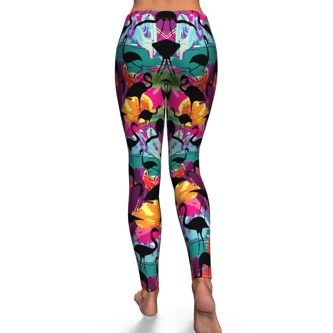 Flamingo Hawaiian Tropical Colorful Pattern Print Pattern Women Leggings-grizzshop