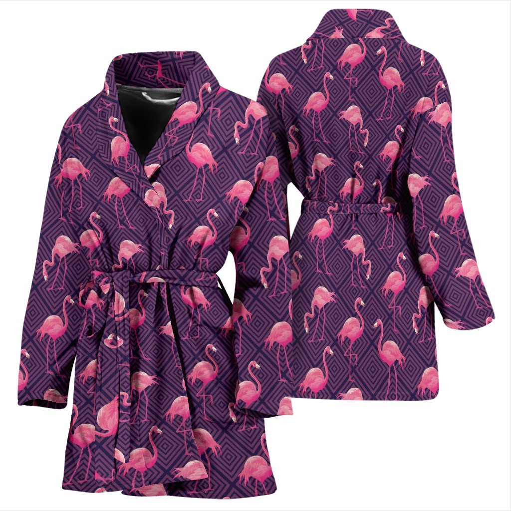 Flamingo Hawaiian Tropical Stripe Pattern Print Women Long Robe-grizzshop