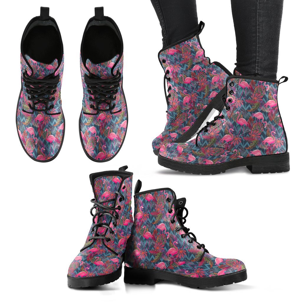 Flamingo Stripe Hawaiian Tropical Pattern Print Men Women Leather Boots-grizzshop