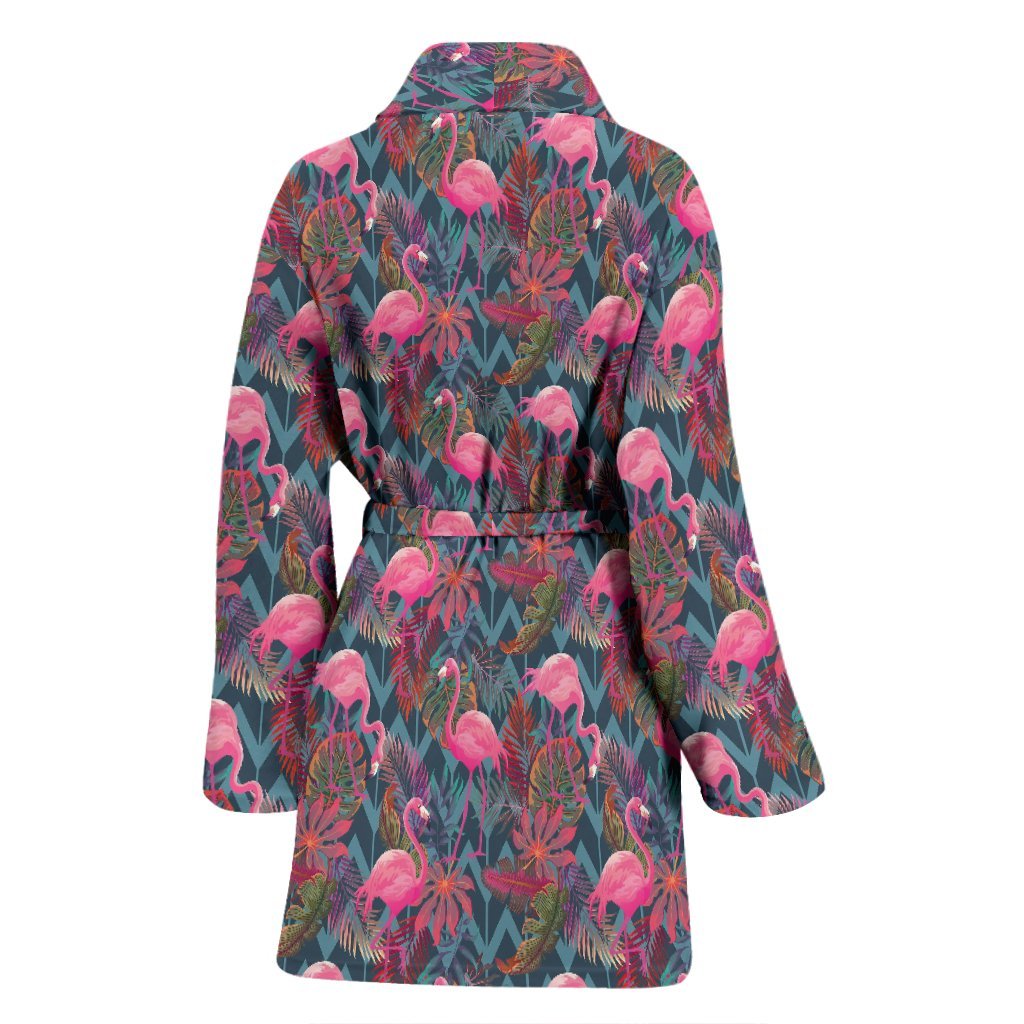 Flamingo Stripe Hawaiian Tropical Pattern Print Women Long Robe-grizzshop