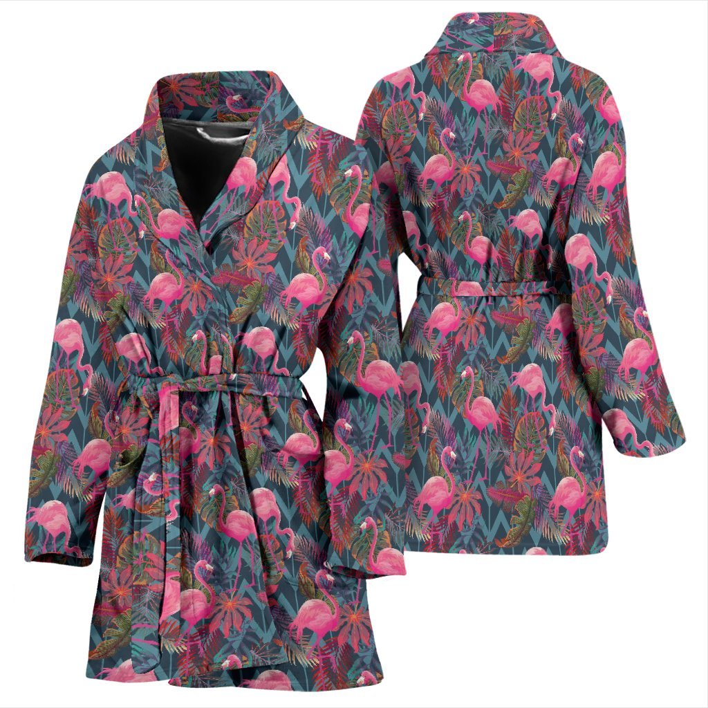 Flamingo Stripe Hawaiian Tropical Pattern Print Women Long Robe-grizzshop