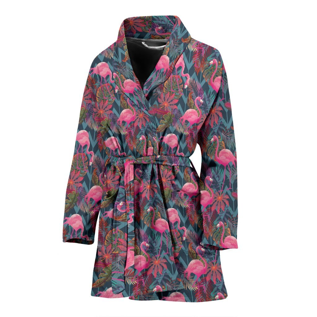 Flamingo Stripe Hawaiian Tropical Pattern Print Women Long Robe-grizzshop