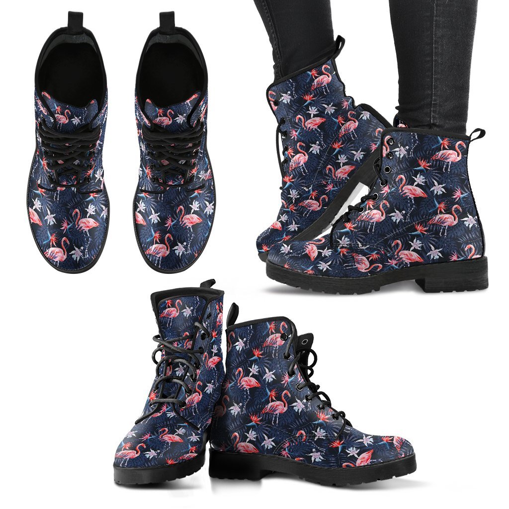 Flamingo Tropical Palm Leaves Hawaiian Floral Pattern Print Men Women Leather Boots-grizzshop