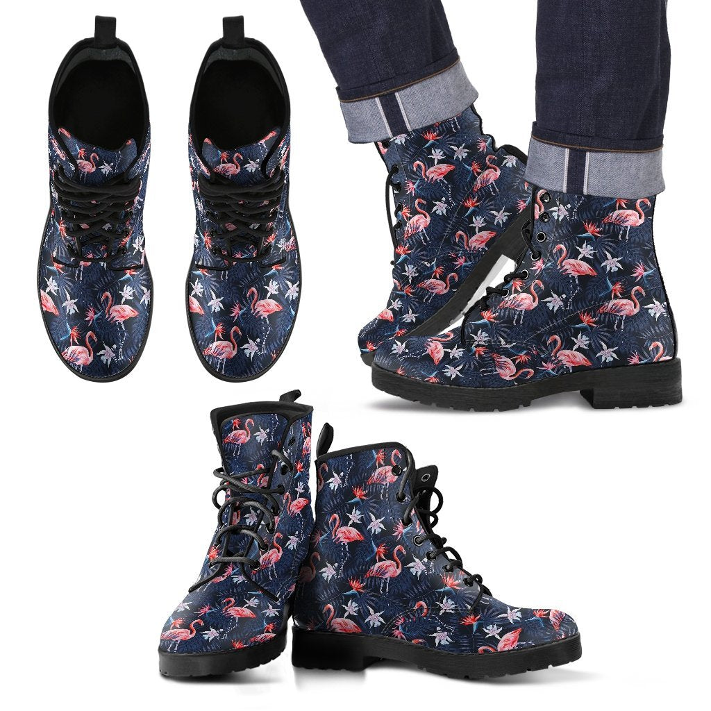 Flamingo Tropical Palm Leaves Hawaiian Floral Pattern Print Men Women Leather Boots-grizzshop