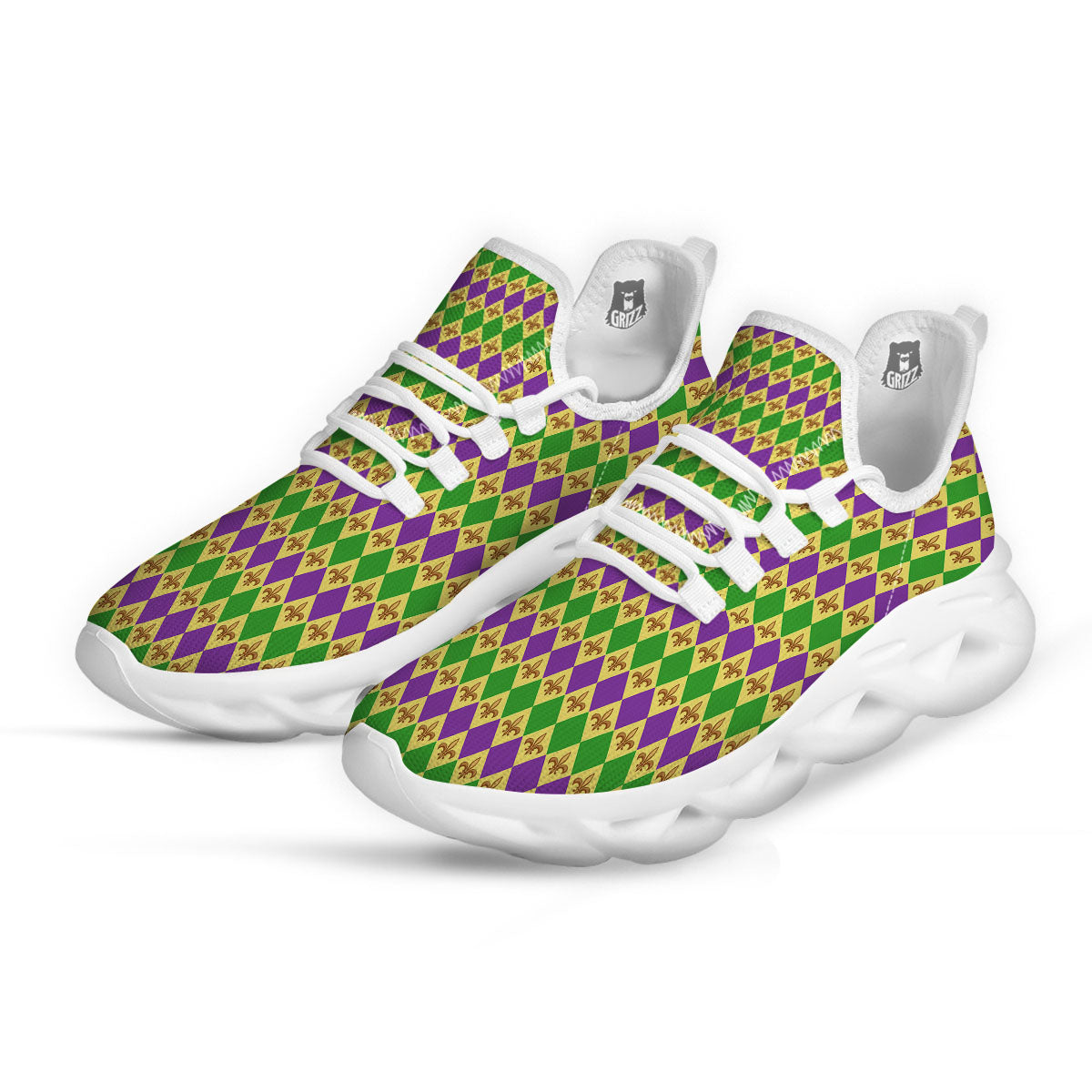 Fleur De Lis Mardi Gras Print Pattern White Running Shoes-grizzshop