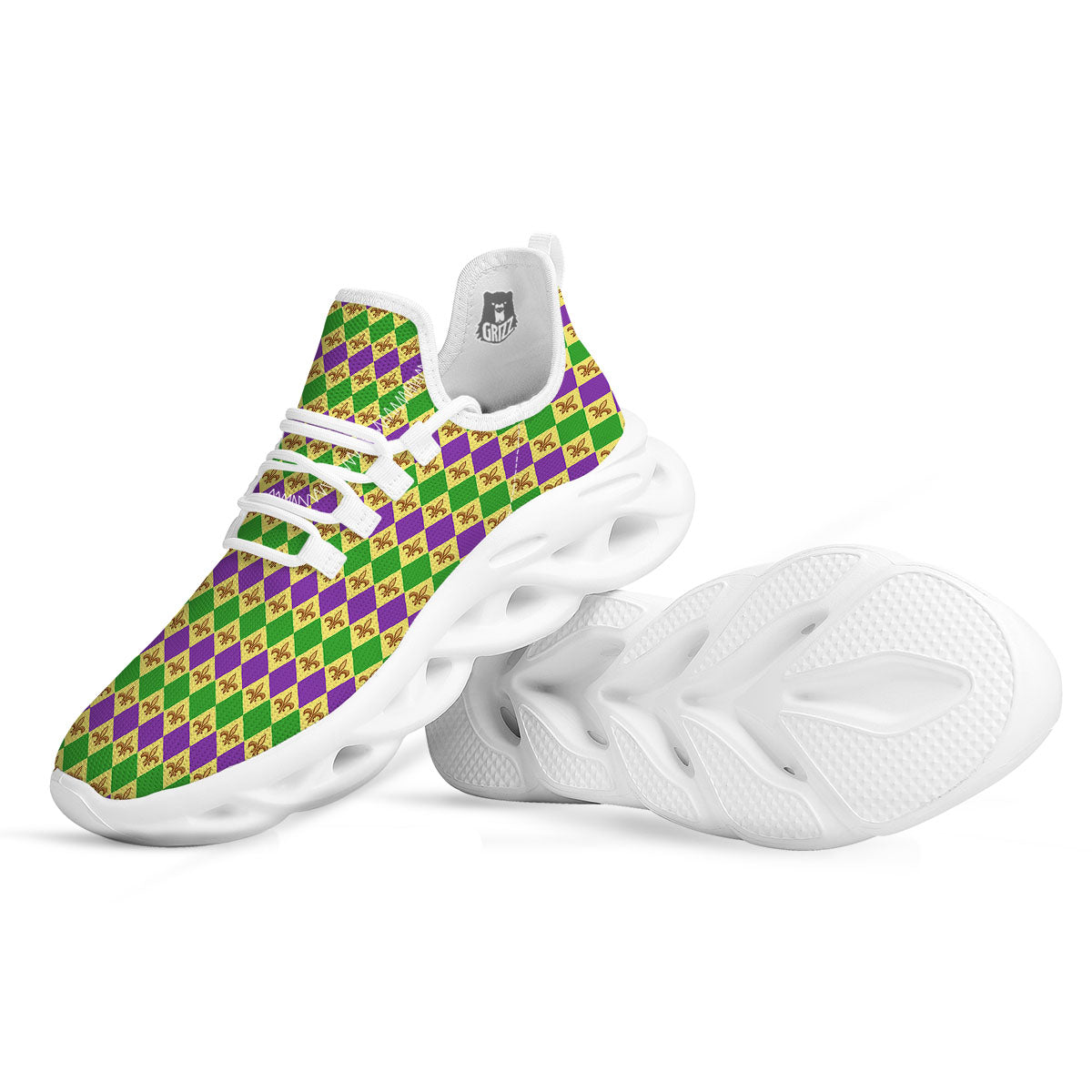 Fleur De Lis Mardi Gras Print Pattern White Running Shoes-grizzshop
