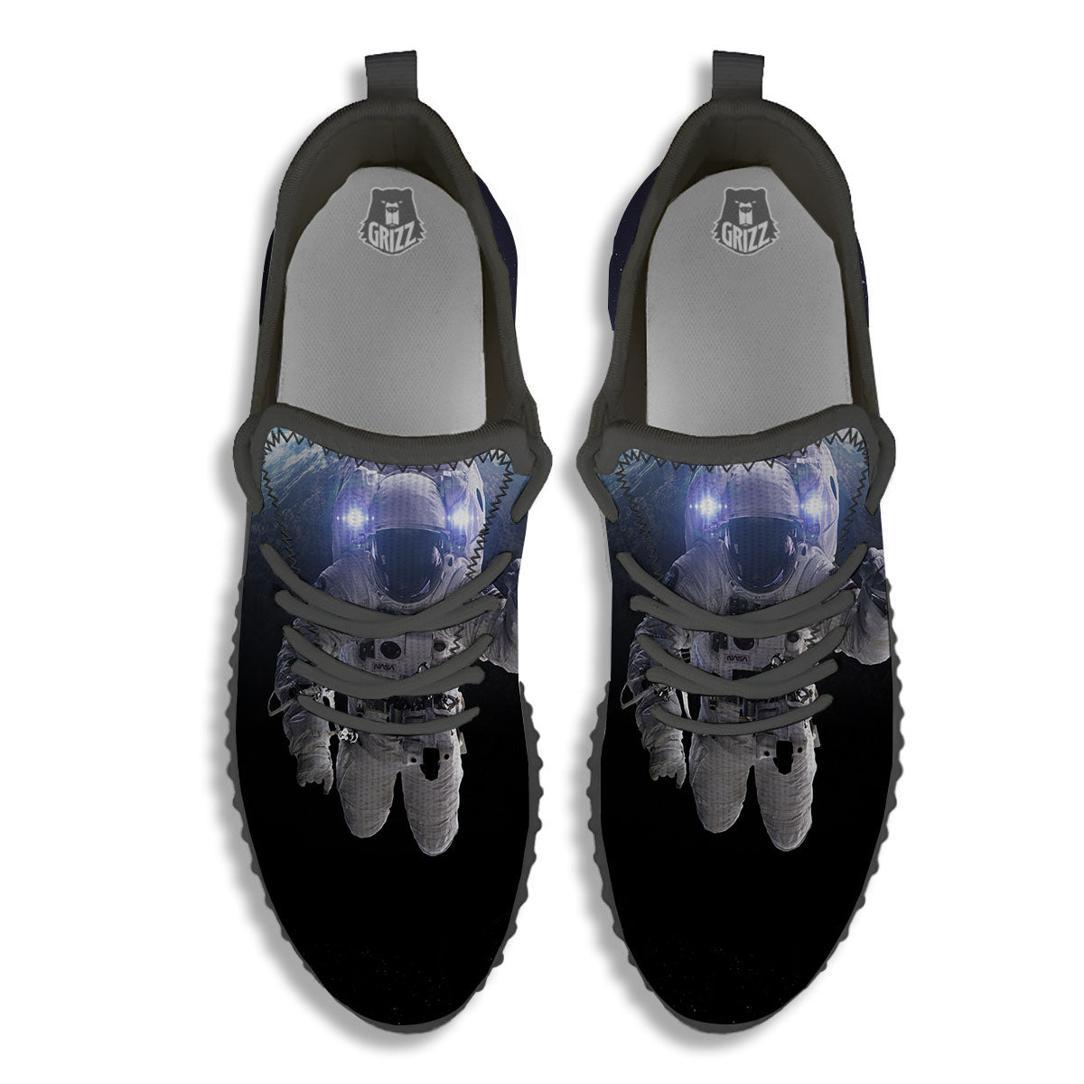 Floating Astronaut In Outer Space Print Black Walking Shoes-grizzshop
