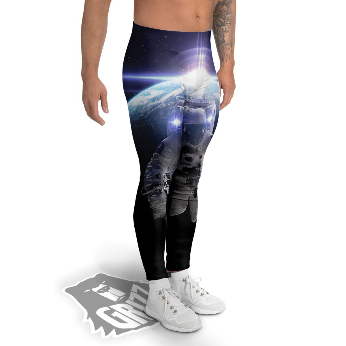Floating Astronaut In Outer Space Print Men's Leggings-grizzshop