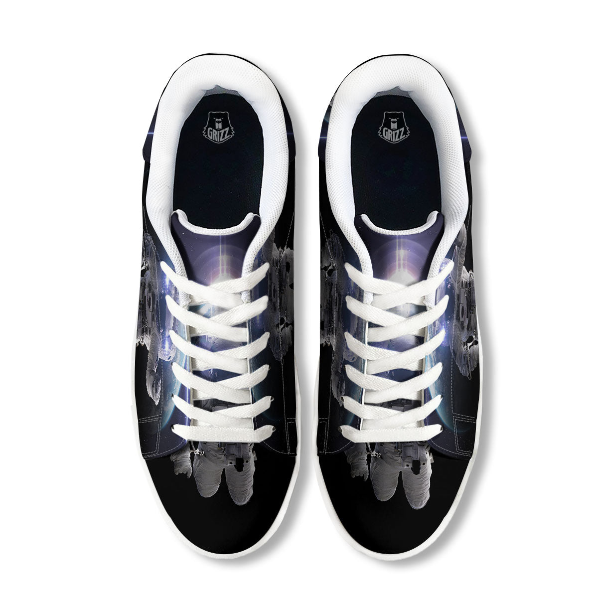 Floating Astronaut In Outer Space Print White Low Top Sneakers-grizzshop