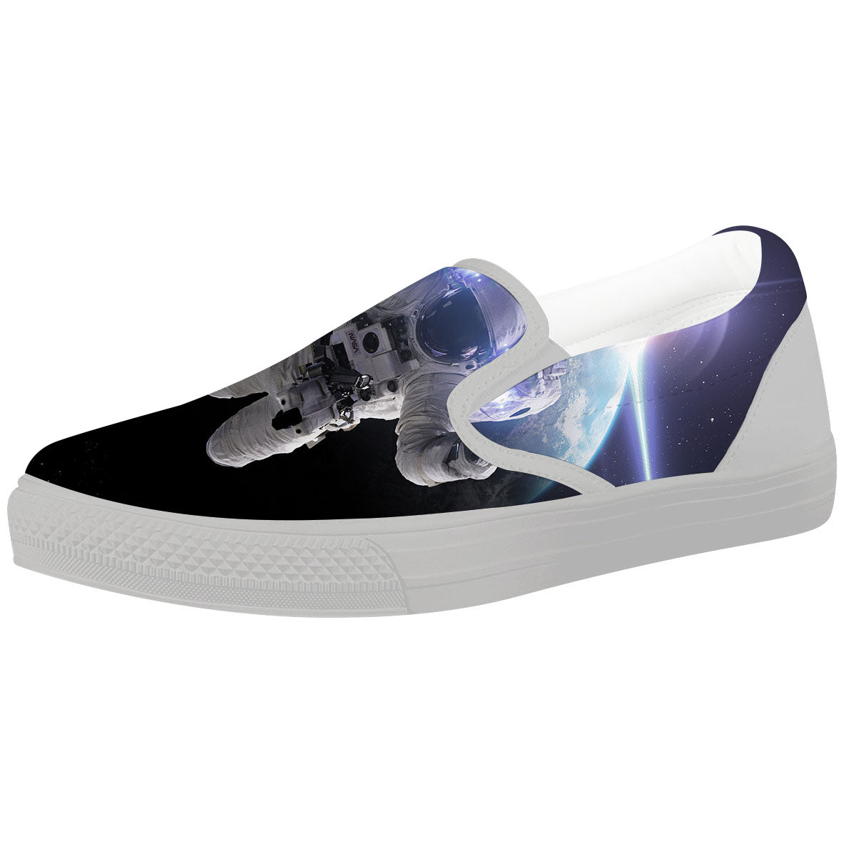 Floating Astronaut In Outer Space Print White Slip On Shoes-grizzshop