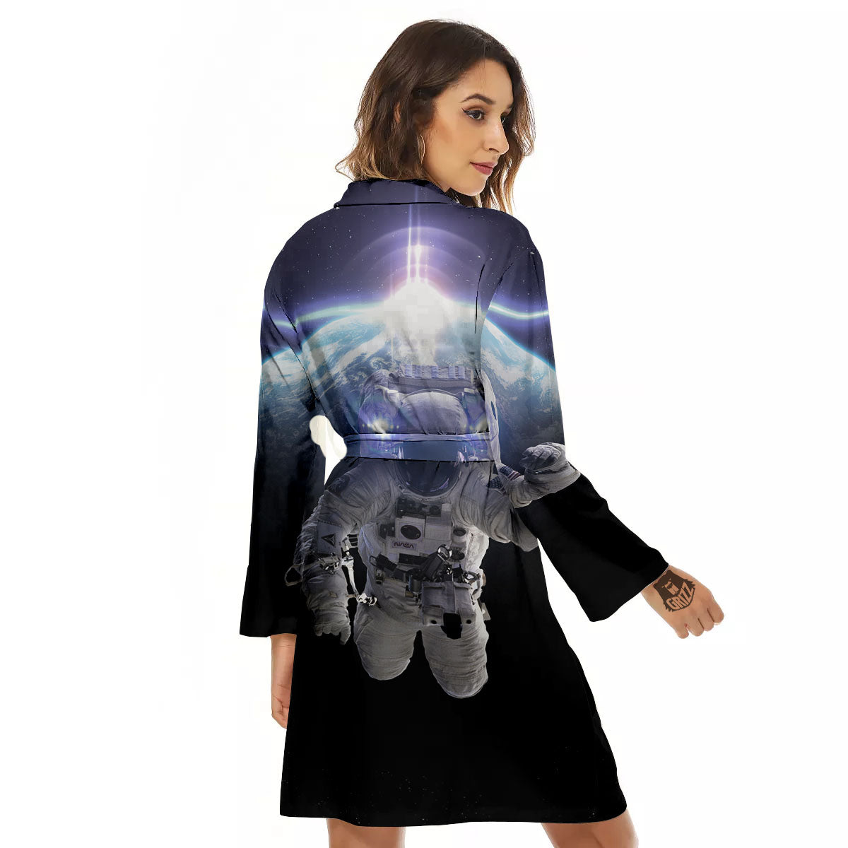 Floating Astronaut In Outer Space Print Women's Robe-grizzshop