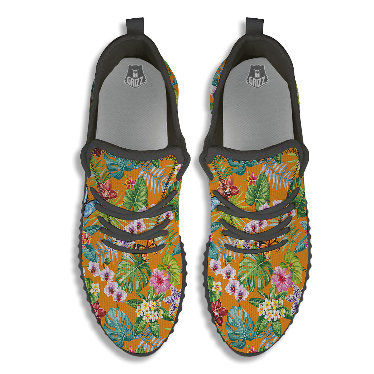 Floral Aloha Hawaii Print Pattern Black Walking Shoes-grizzshop