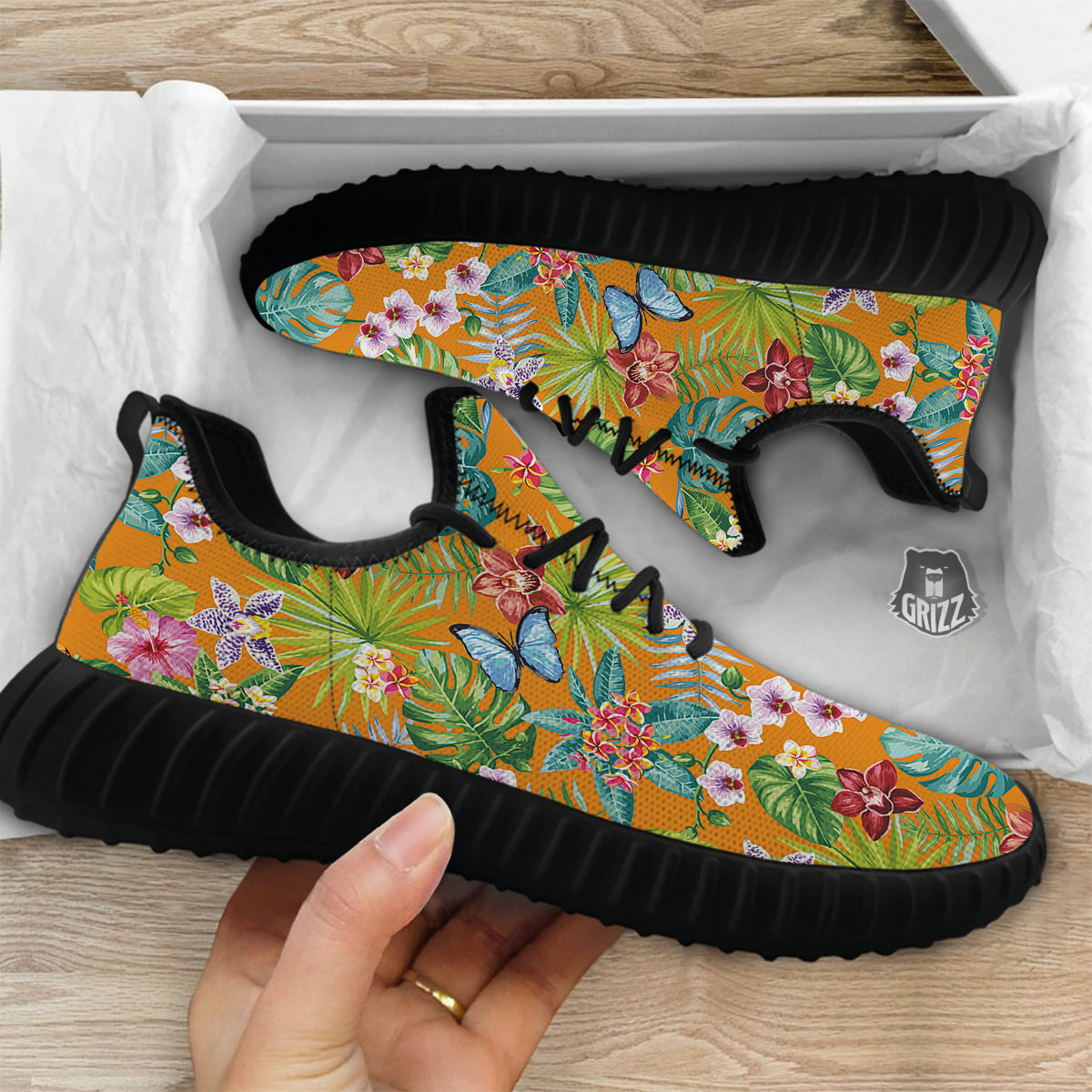 Floral Aloha Hawaii Print Pattern Black Walking Shoes-grizzshop
