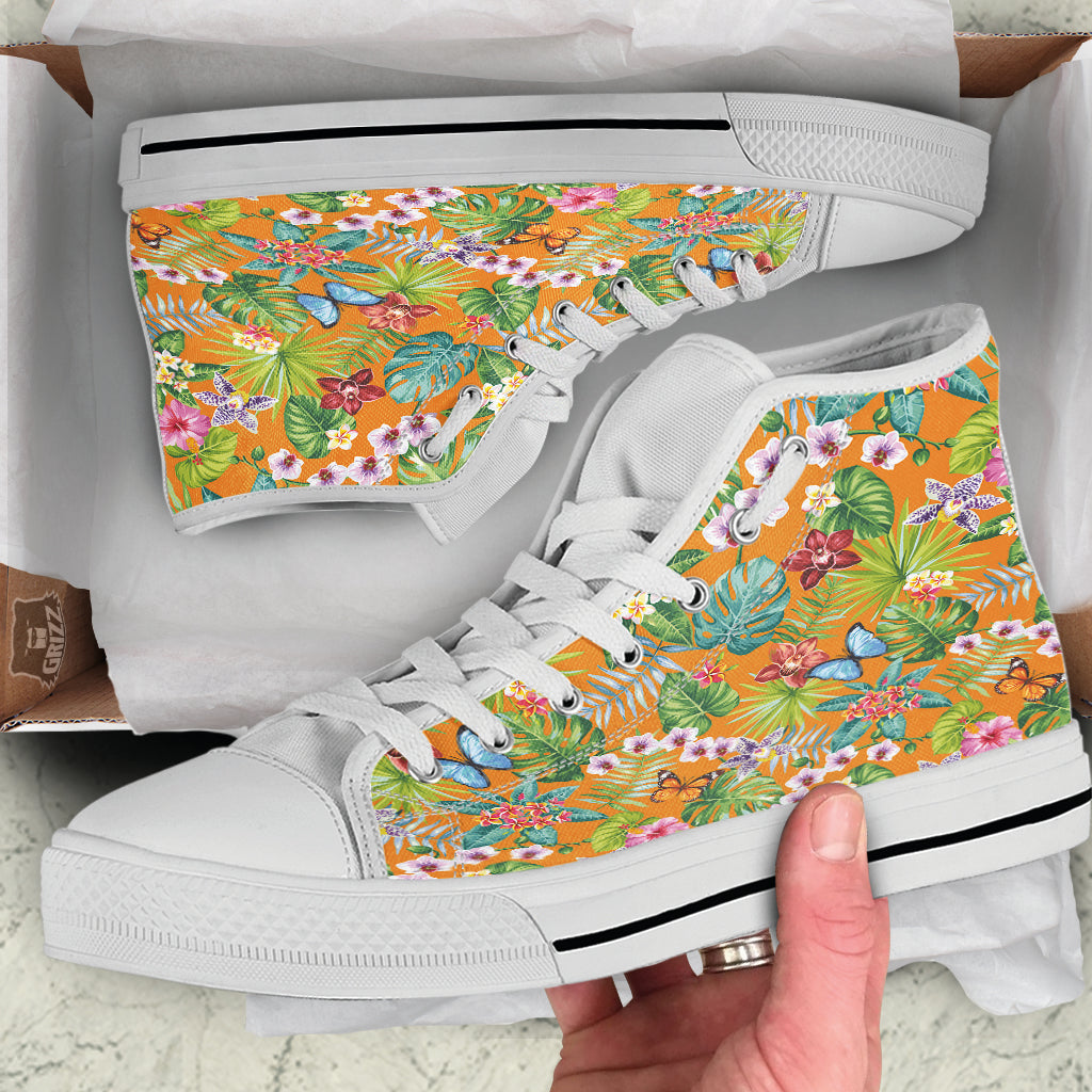Floral Aloha Hawaii Print Pattern White High Top Shoes-grizzshop