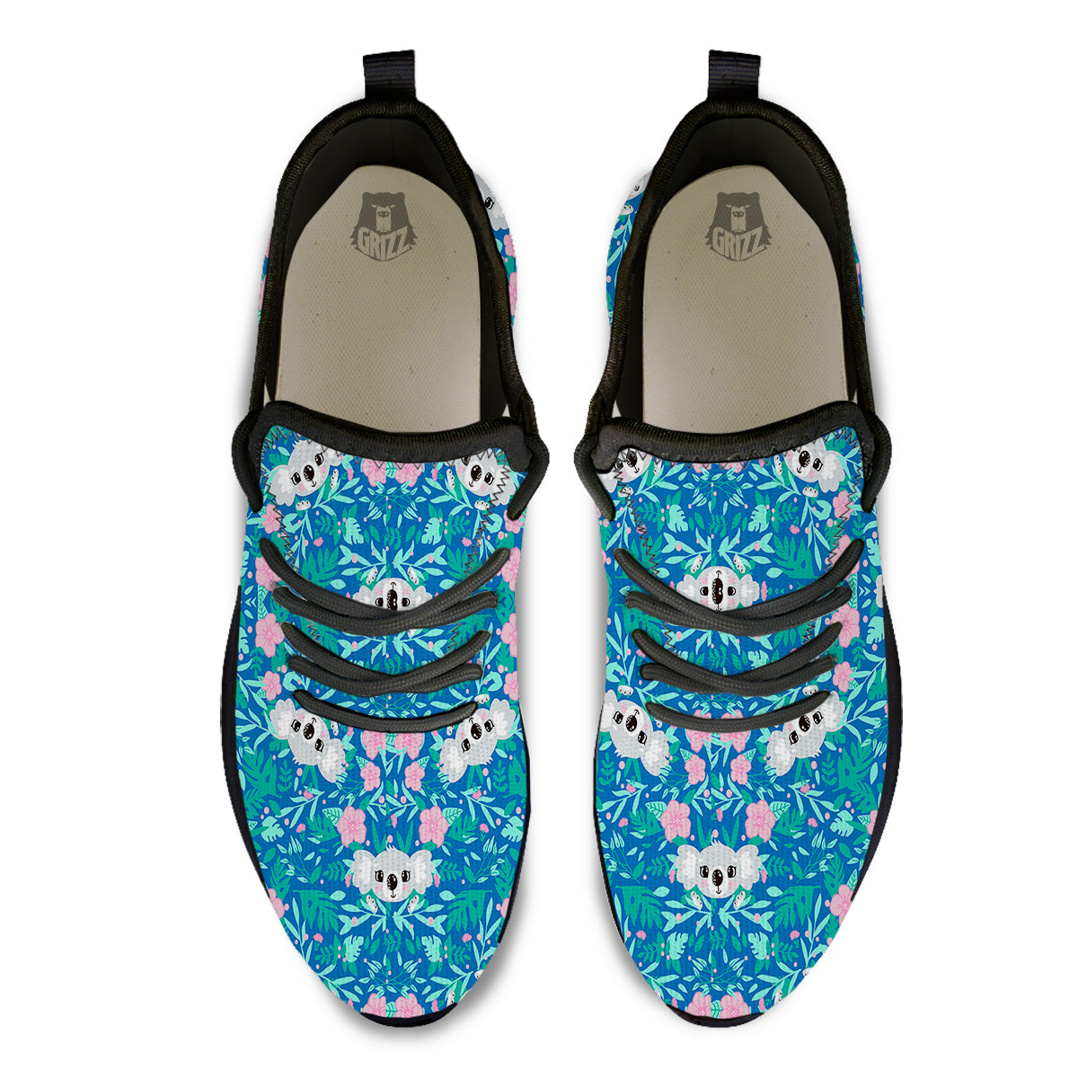 Floral And Baby Koala Print Pattern Black Athletic Shoes-grizzshop