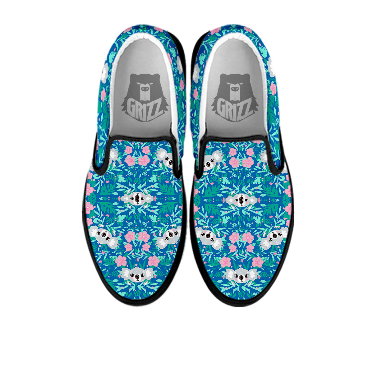 Floral And Baby Koala Print Pattern Black Slip On Shoes-grizzshop