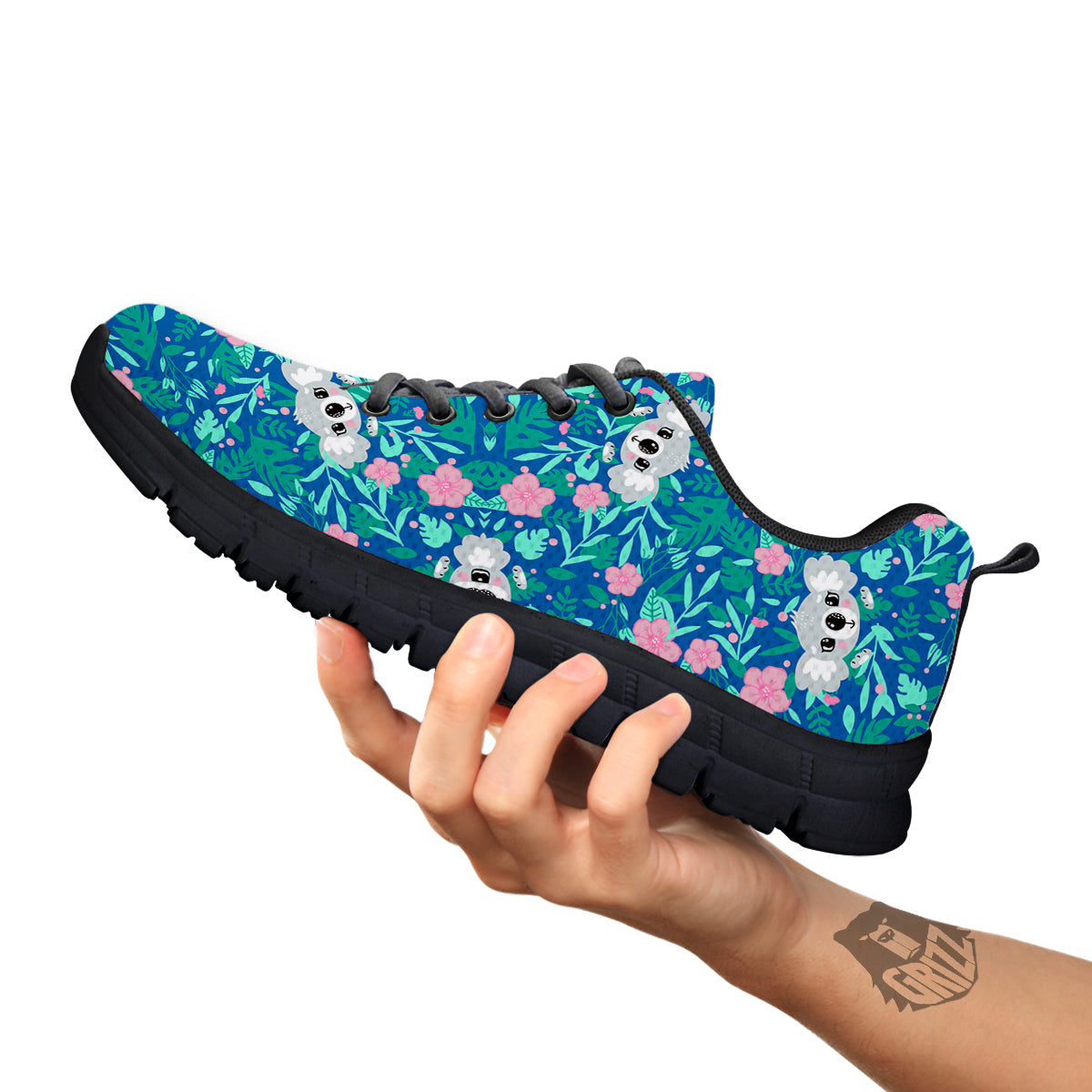 Floral And Baby Koala Print Pattern Black Sneaker-grizzshop