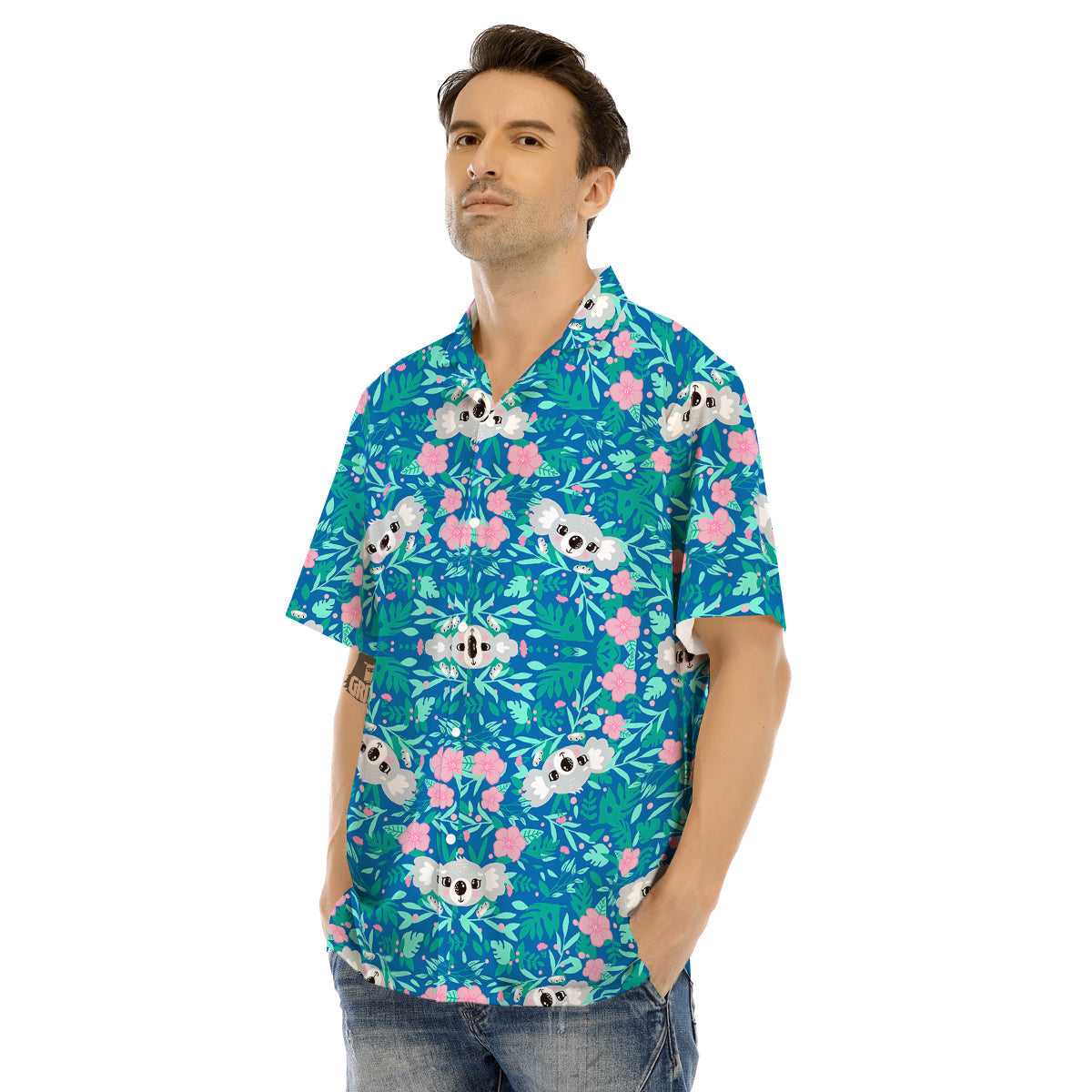 Floral And Baby Koala Print Pattern Men's Hawaiian Shirt-grizzshop