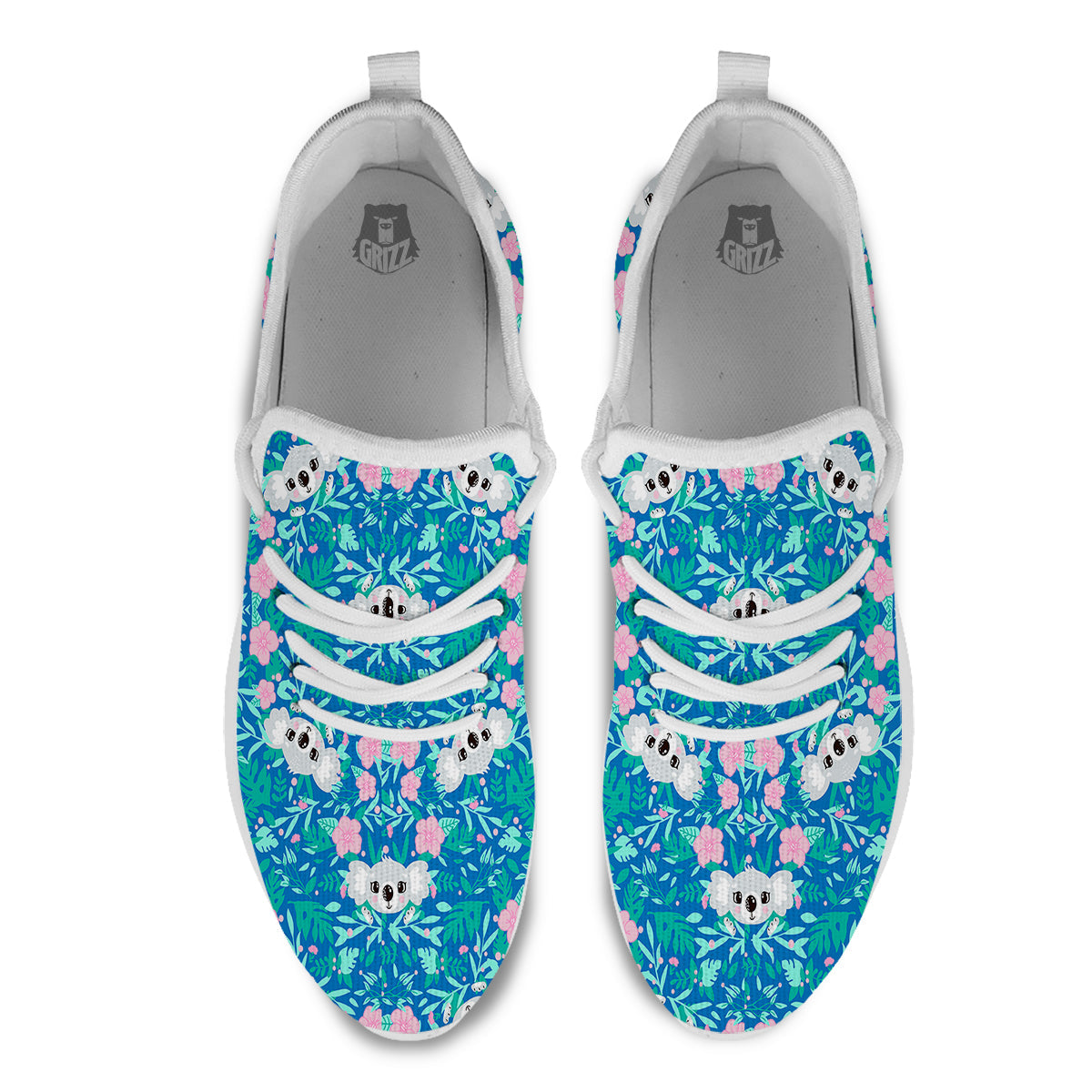 Floral And Baby Koala Print Pattern White Athletic Shoes-grizzshop