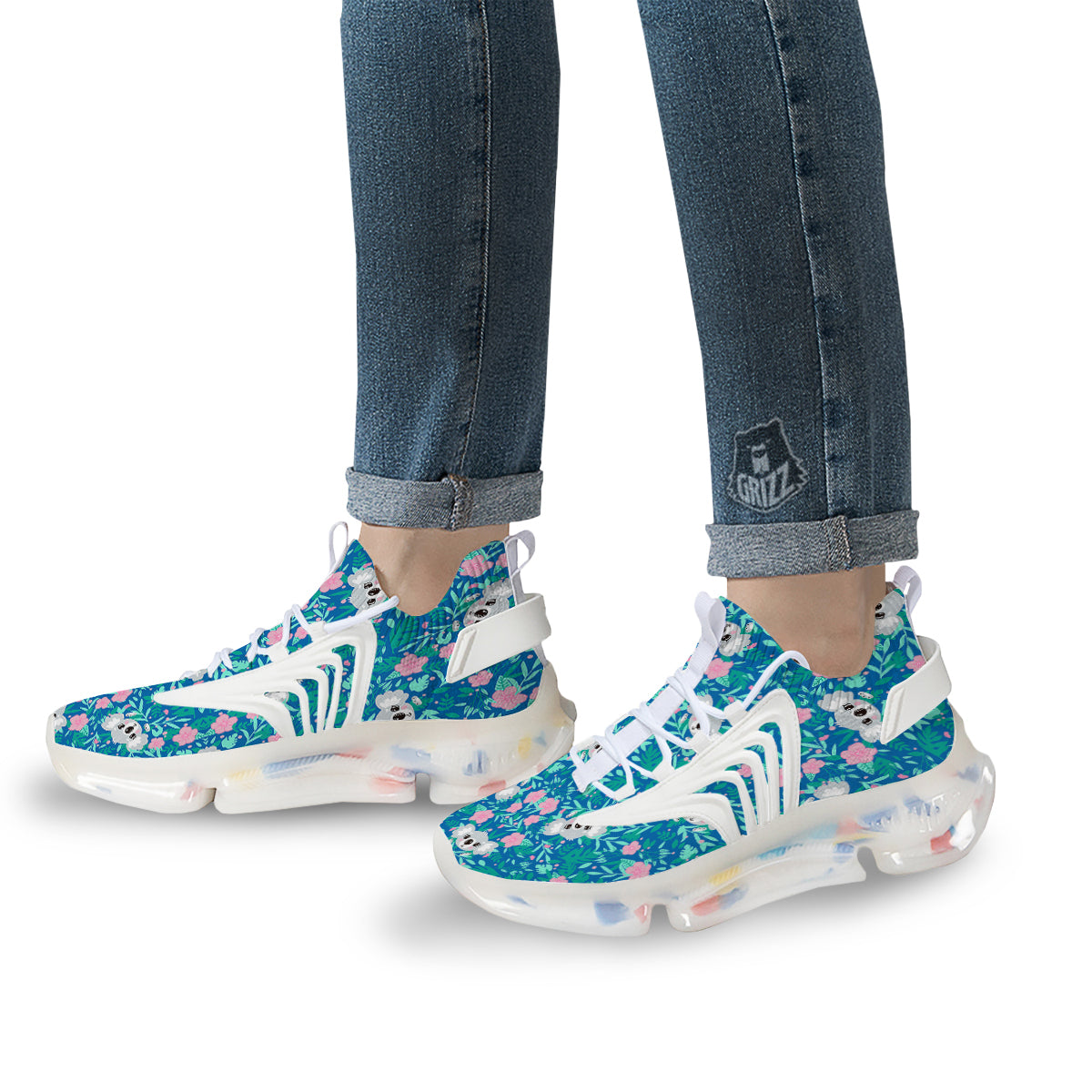 Floral And Baby Koala Print Pattern White Gym Shoes-grizzshop