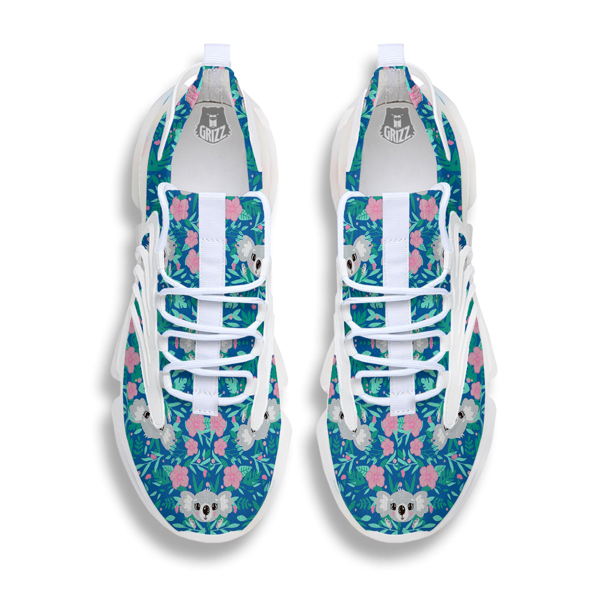 Floral And Baby Koala Print Pattern White Gym Shoes-grizzshop