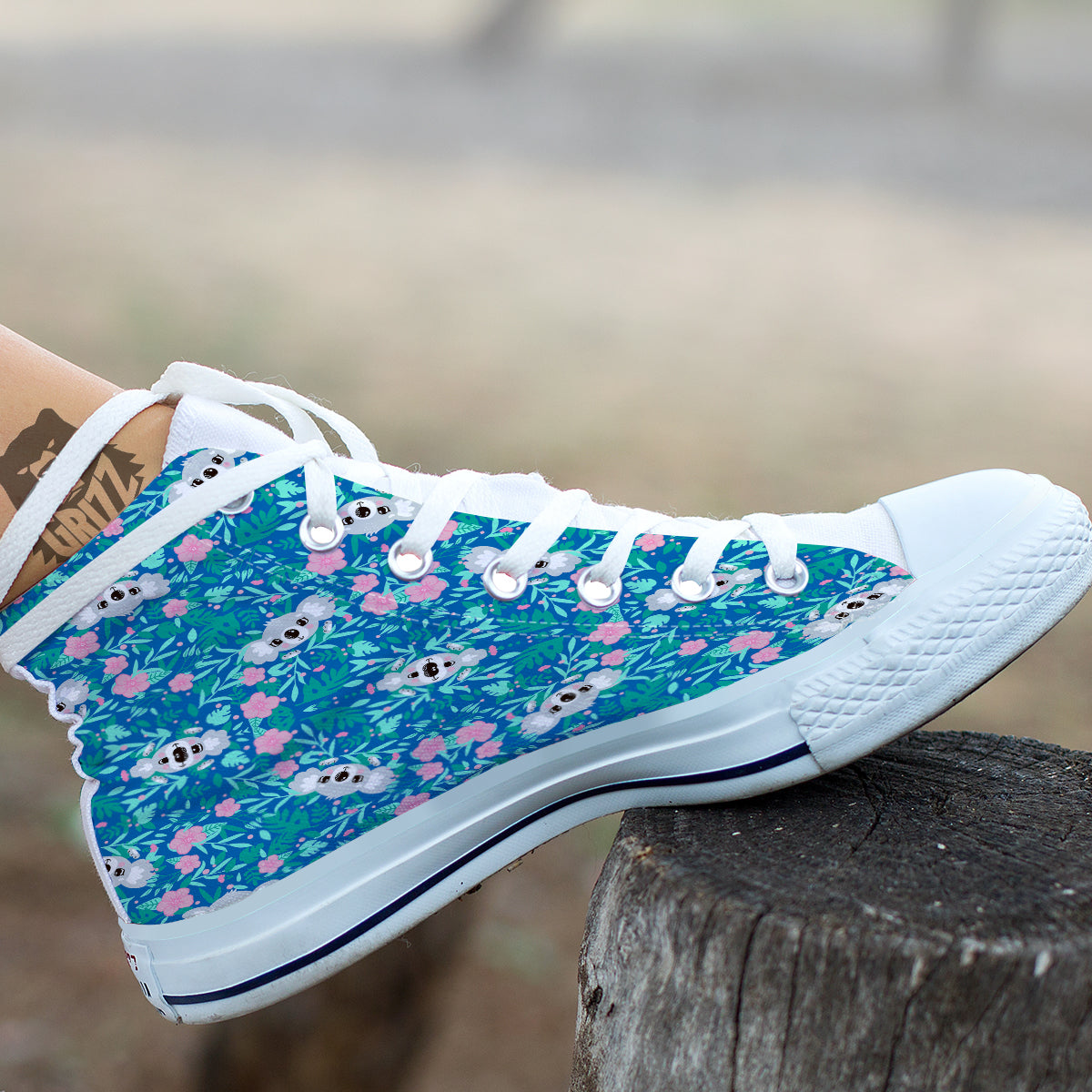 Floral And Baby Koala Print Pattern White High Top Shoes-grizzshop