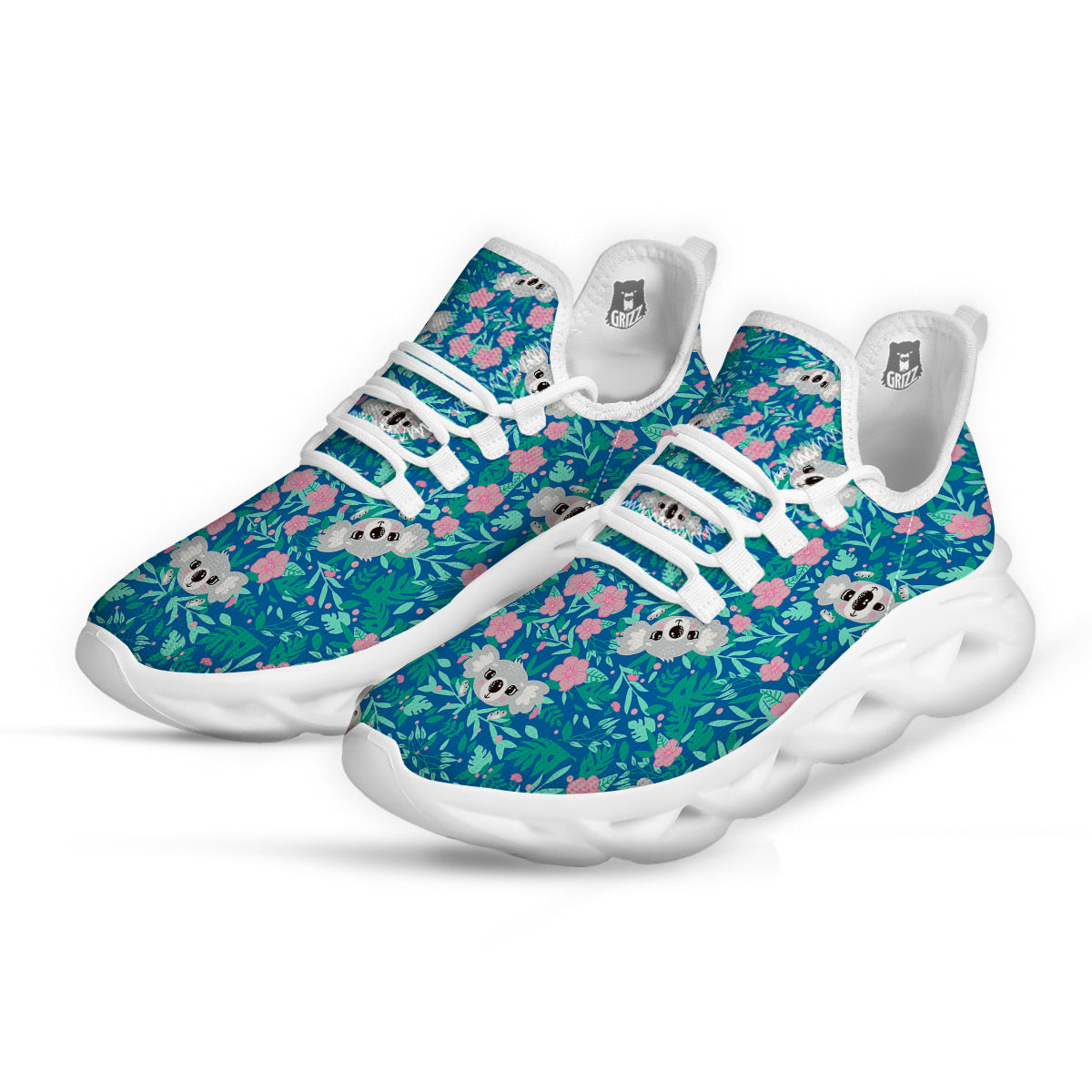 Floral And Baby Koala Print Pattern White Running Shoes-grizzshop