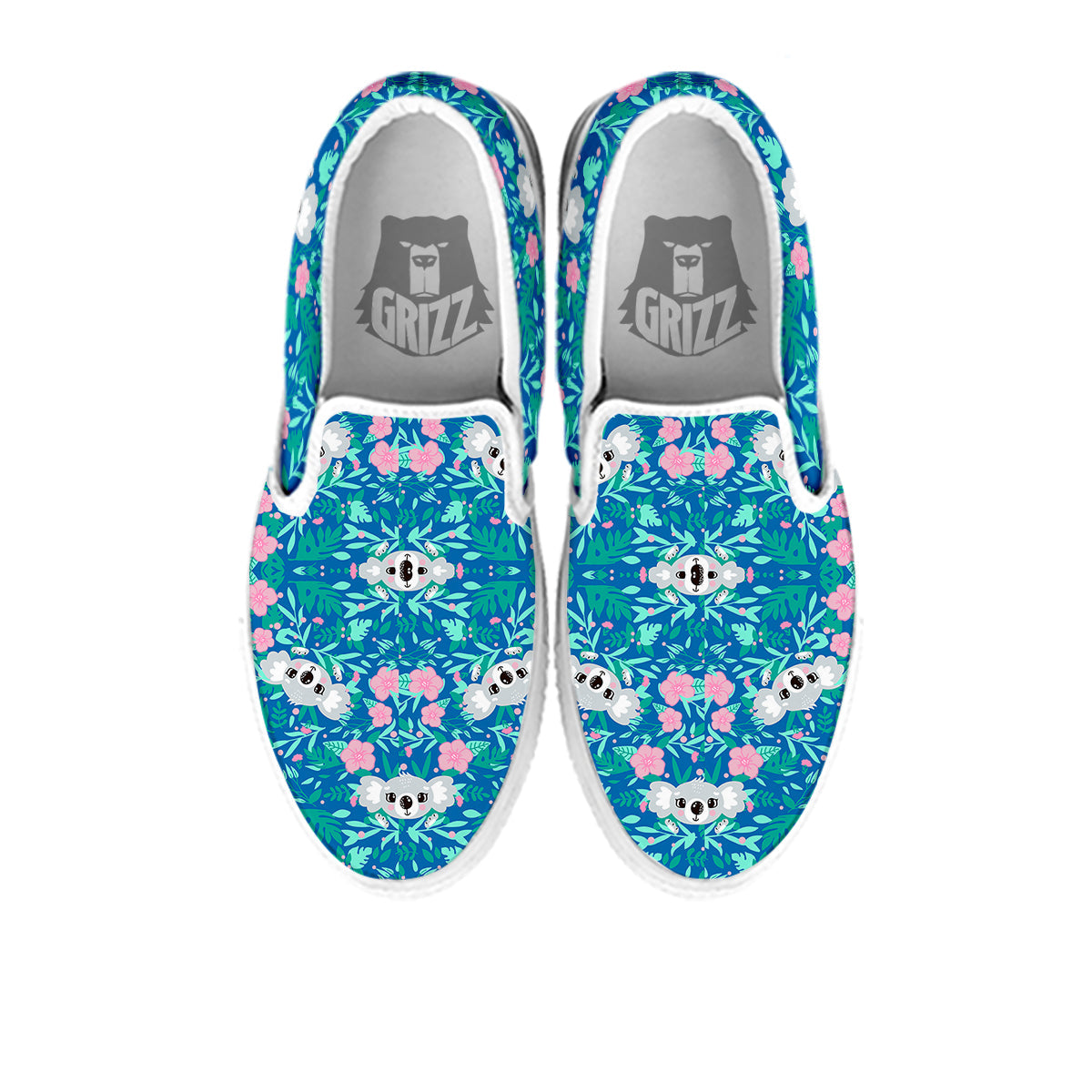 Floral And Baby Koala Print Pattern White Slip On Shoes-grizzshop