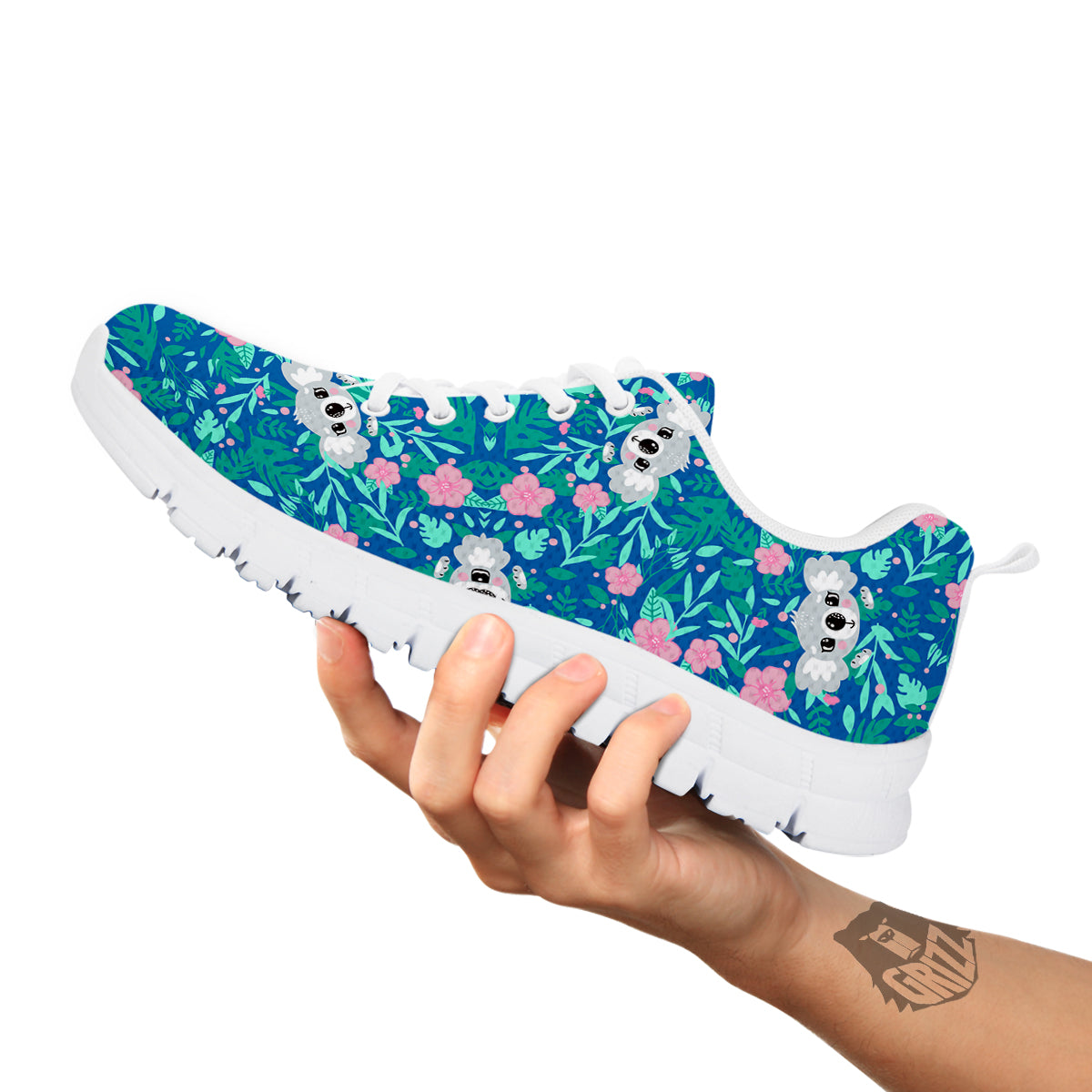 Floral And Baby Koala Print Pattern White Sneaker-grizzshop