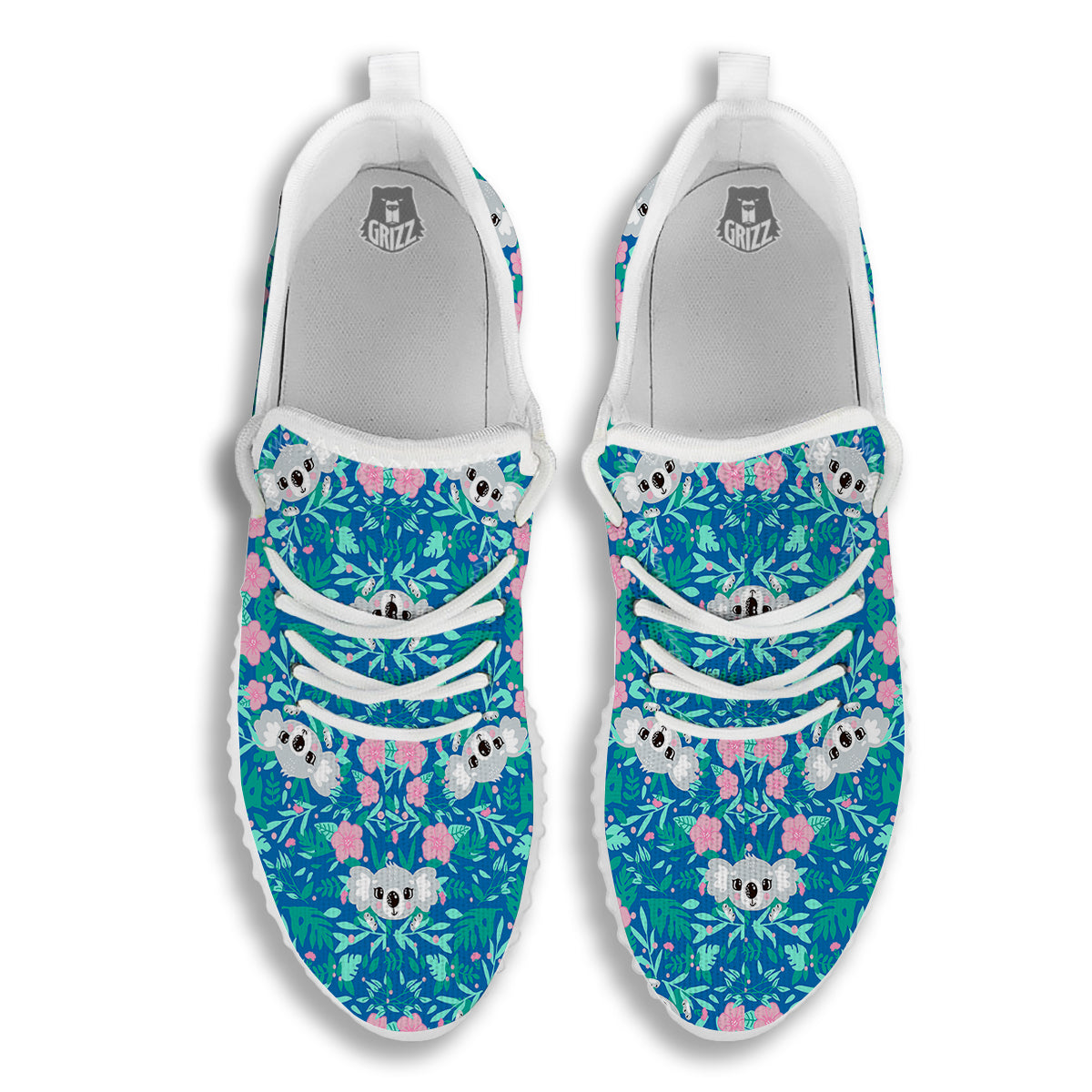 Floral And Baby Koala Print Pattern White Walking Shoes-grizzshop