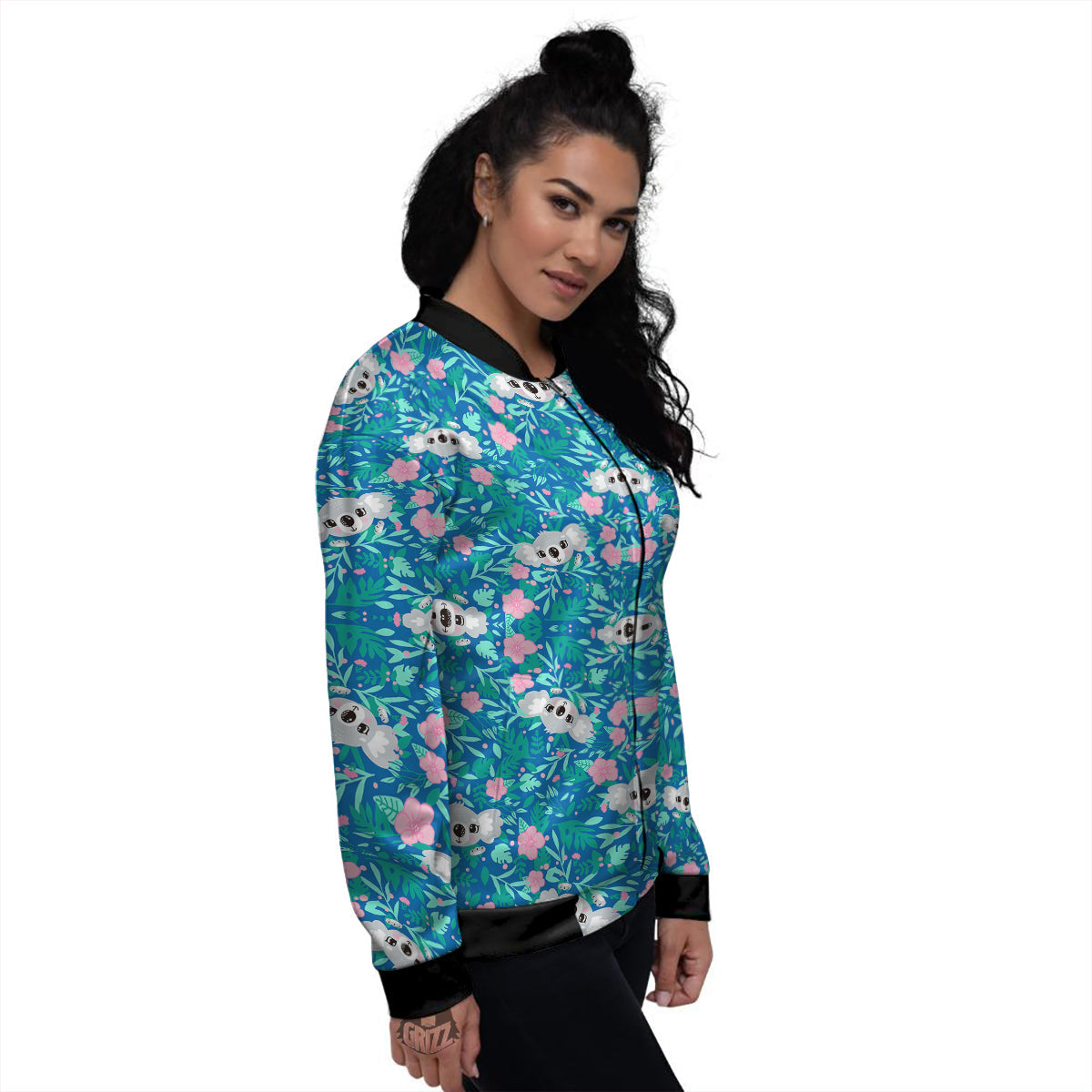 Floral And Baby Koala Print Pattern Women's Bomber Jacket-grizzshop