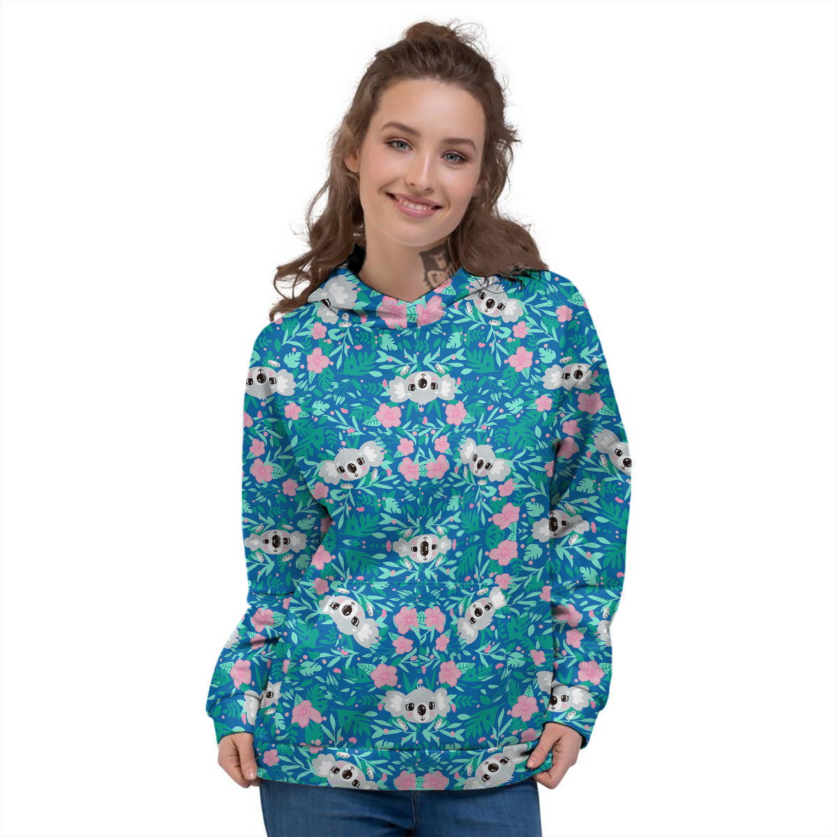 Floral And Baby Koala Print Pattern Women's Hoodie-grizzshop