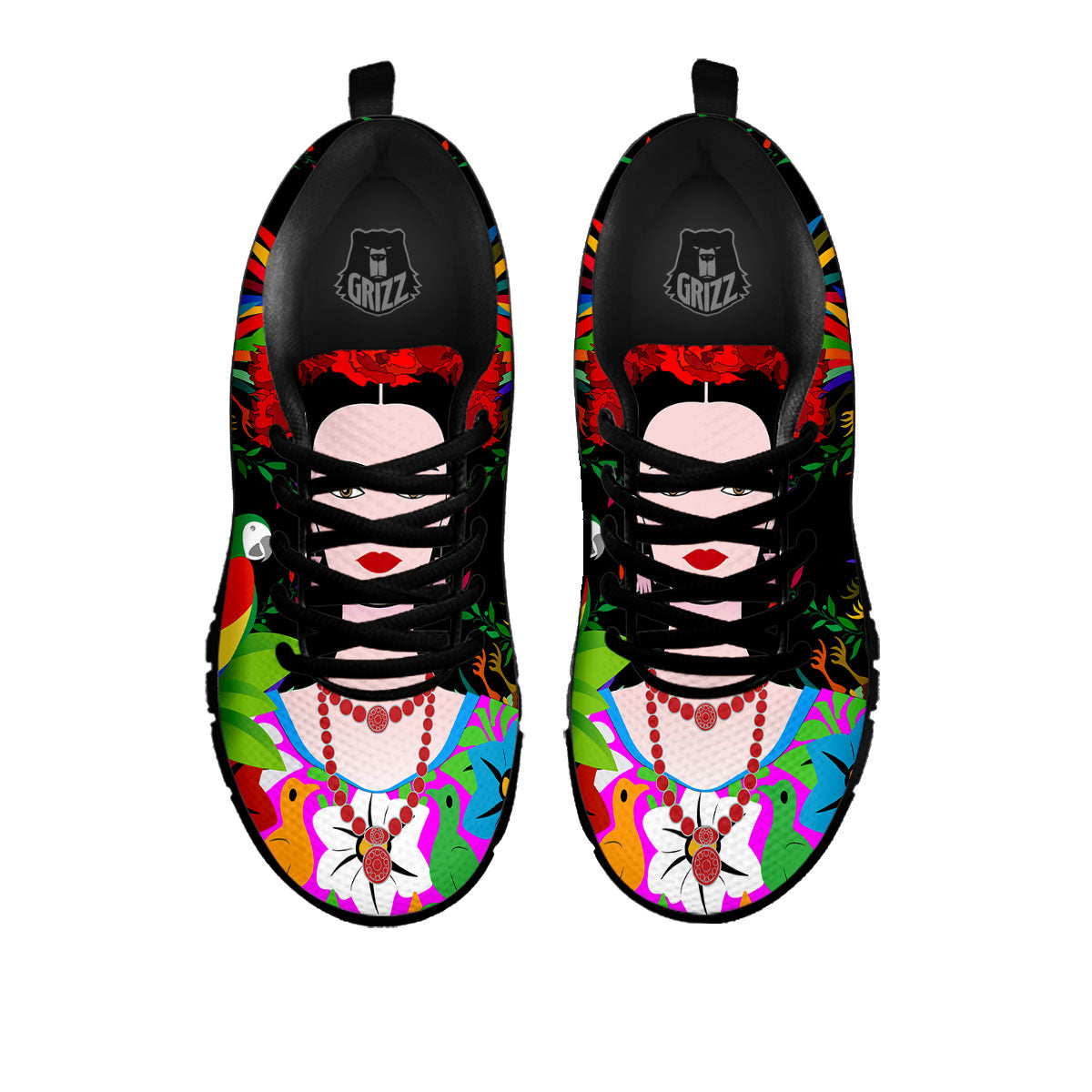 Floral And Frida Kahlo Print Black Sneaker-grizzshop