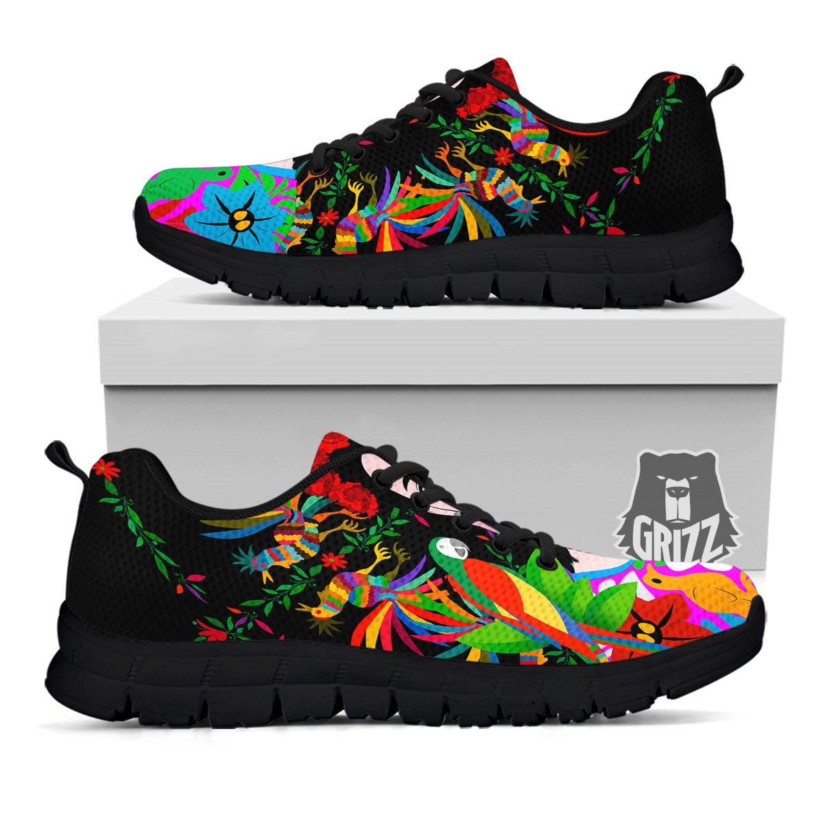 Floral And Frida Kahlo Print Black Sneaker-grizzshop