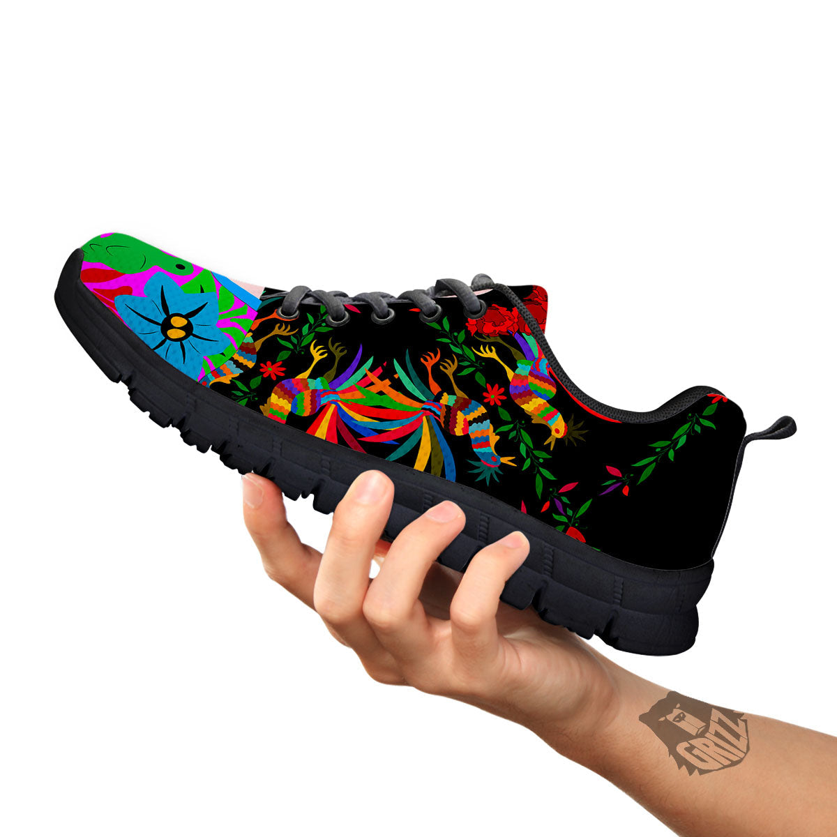 Floral And Frida Kahlo Print Black Sneaker-grizzshop