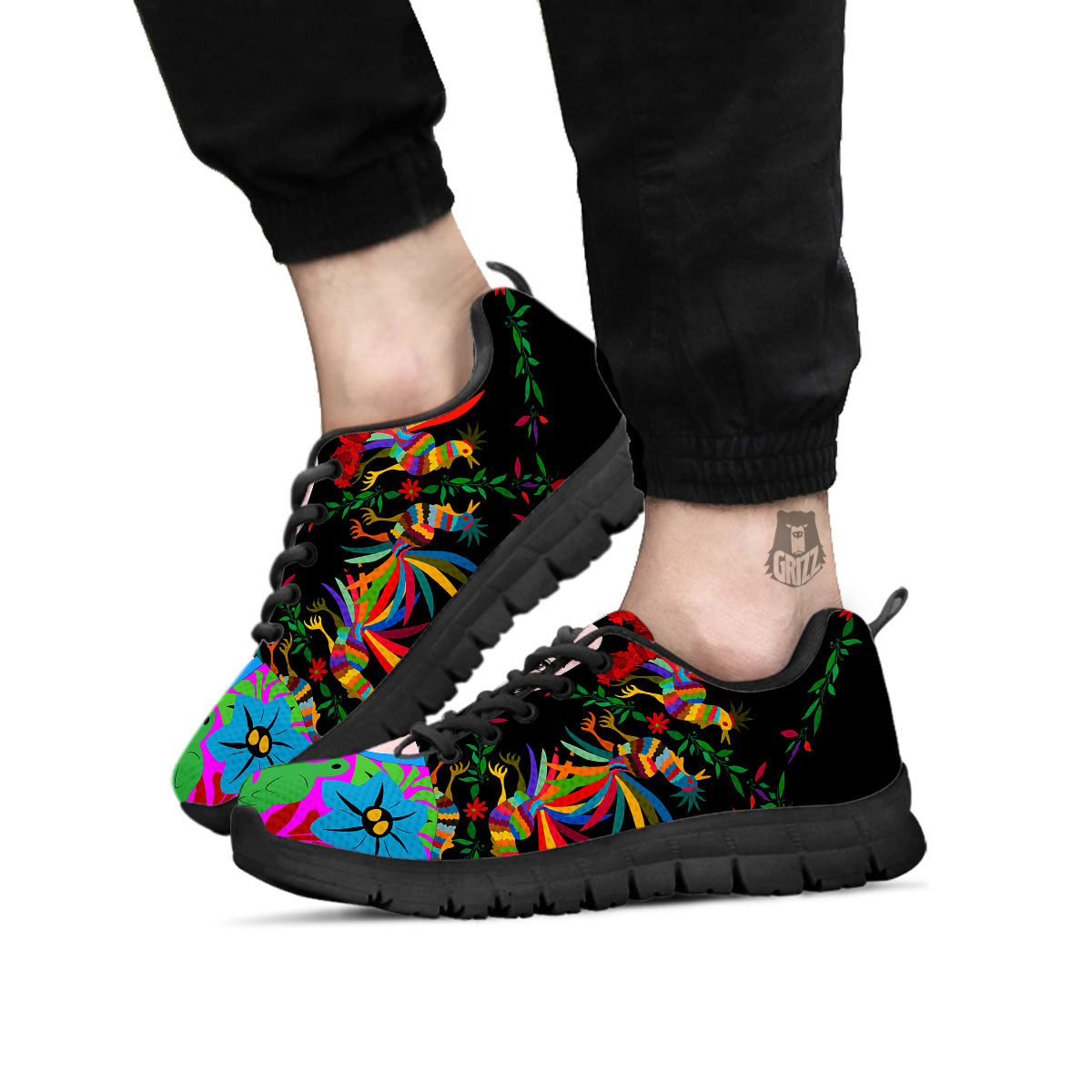 Floral And Frida Kahlo Print Black Sneaker-grizzshop