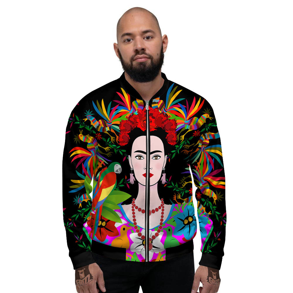 Floral And Frida Kahlo Print Men's Bomber Jacket-grizzshop